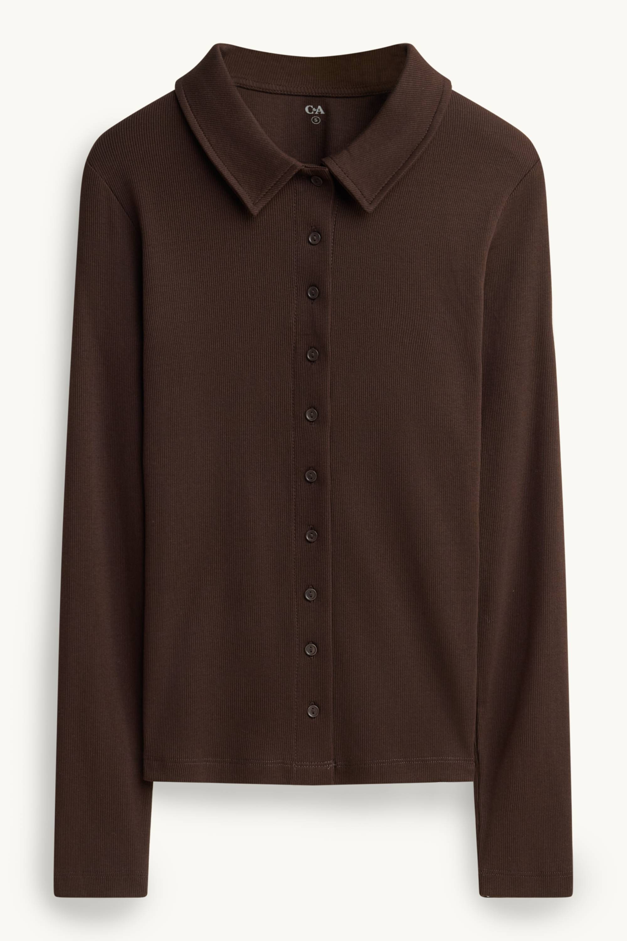 Long sleeve top - regular fit - ribbed dark brown