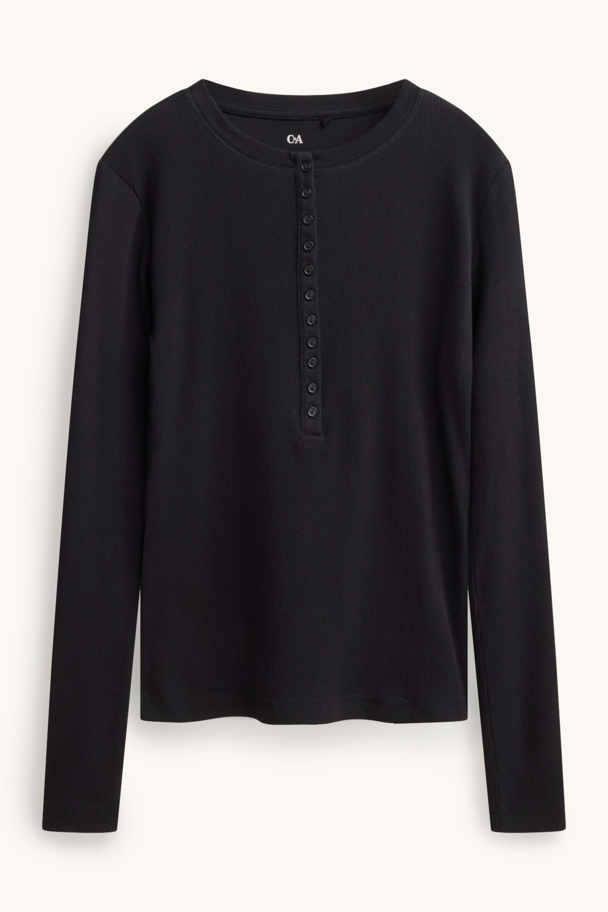 Henley T-shirt - slim fit - ribbed black