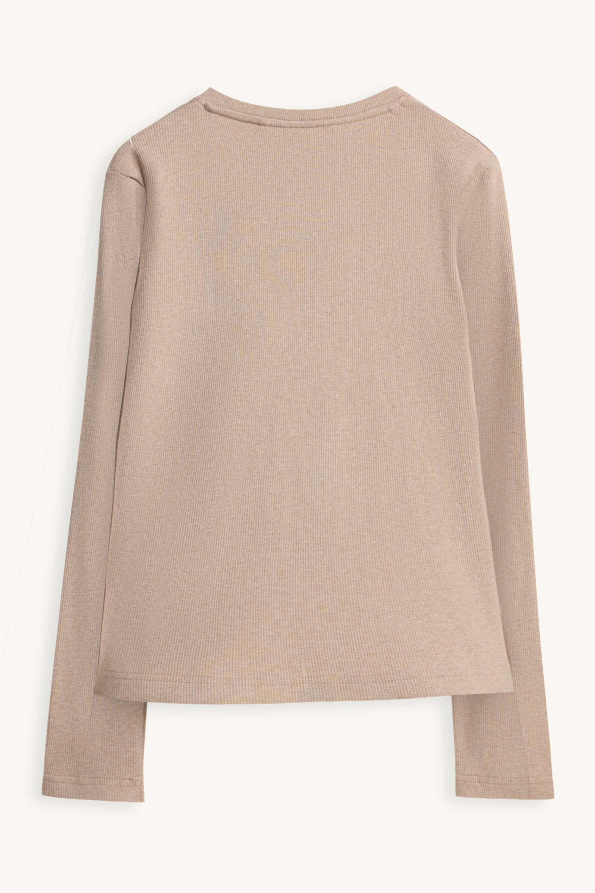 Henley T-shirt - slim fit - ribbed beige