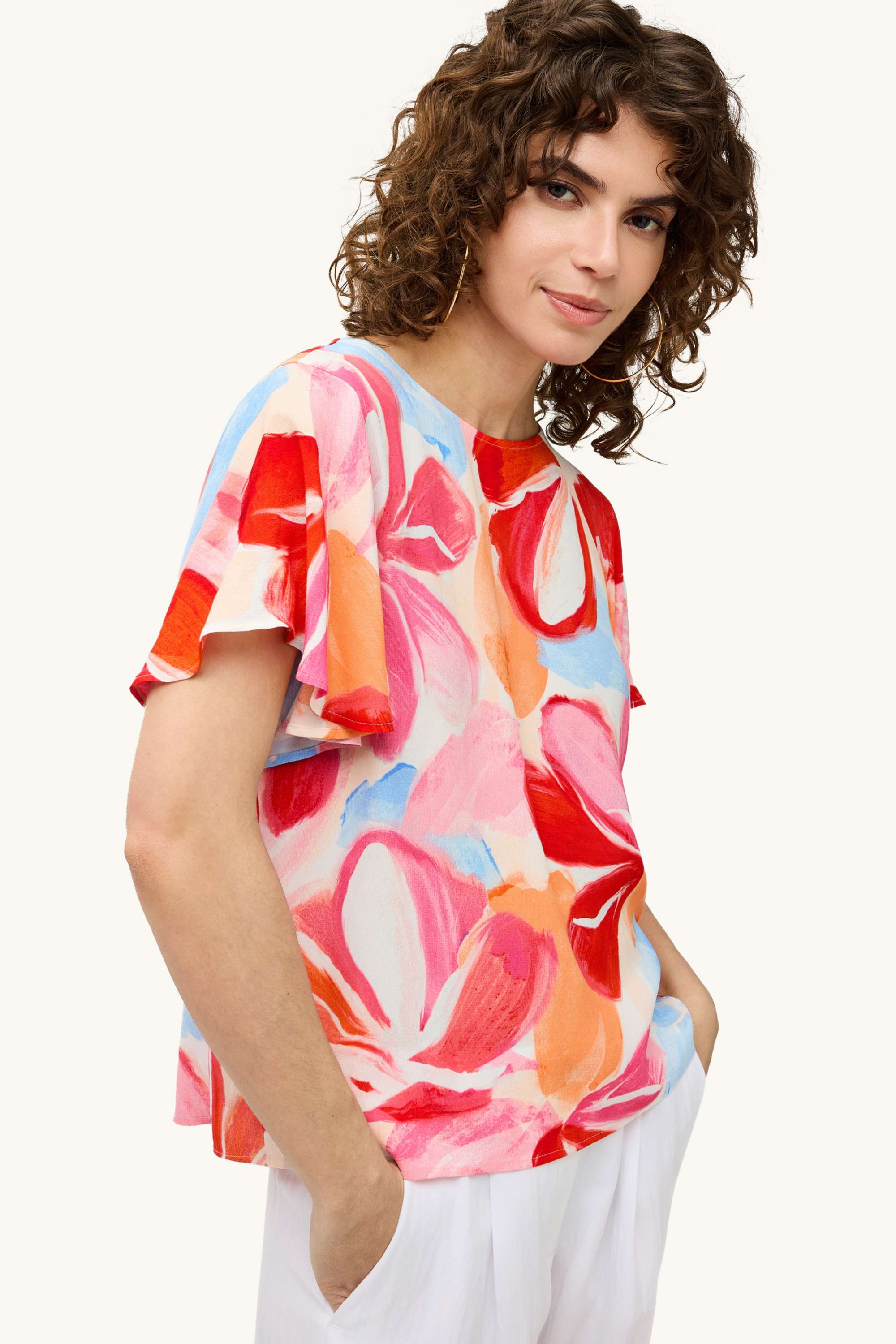 Blouse - floral orange / red