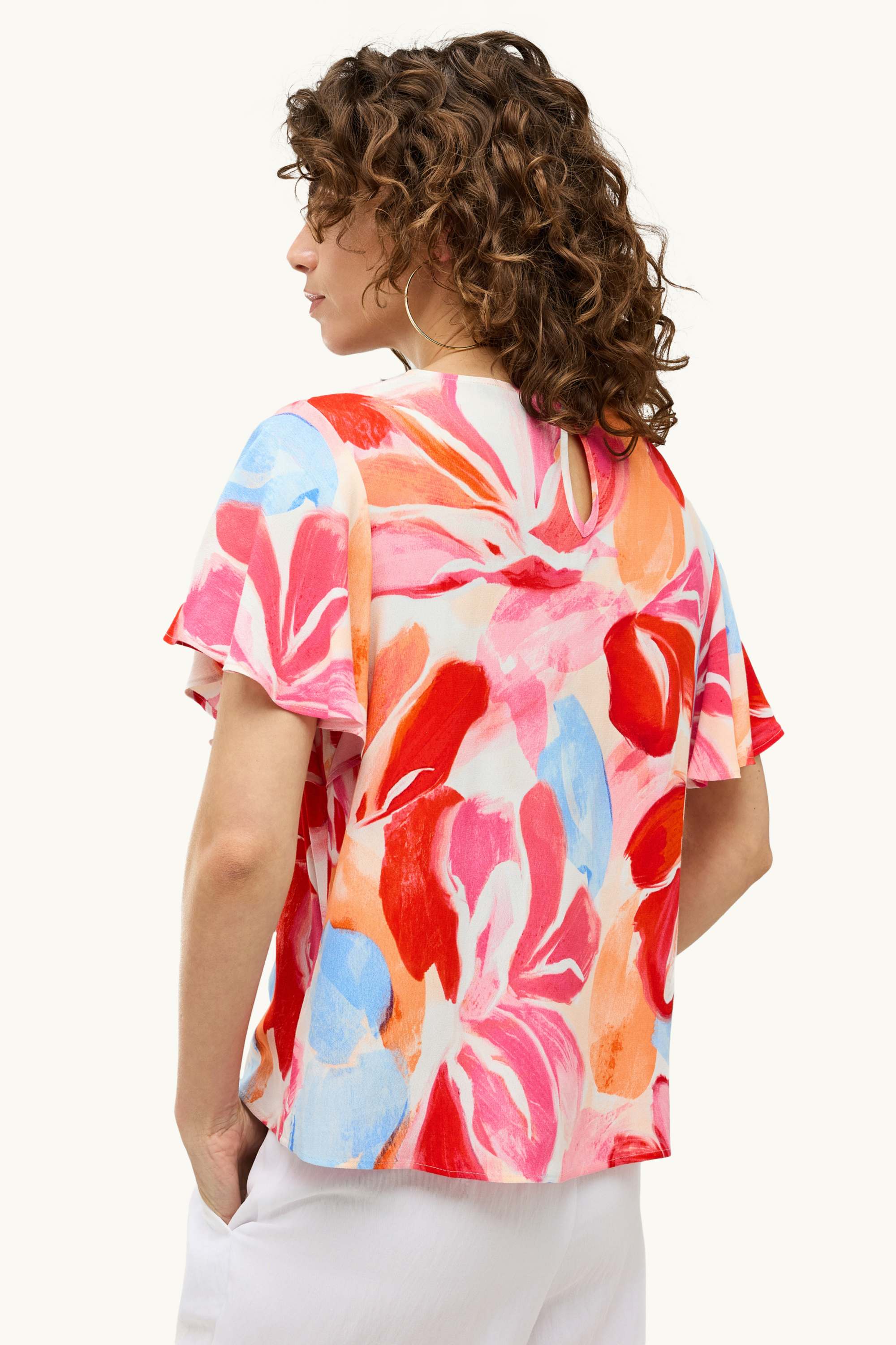 Blouse - floral orange / red