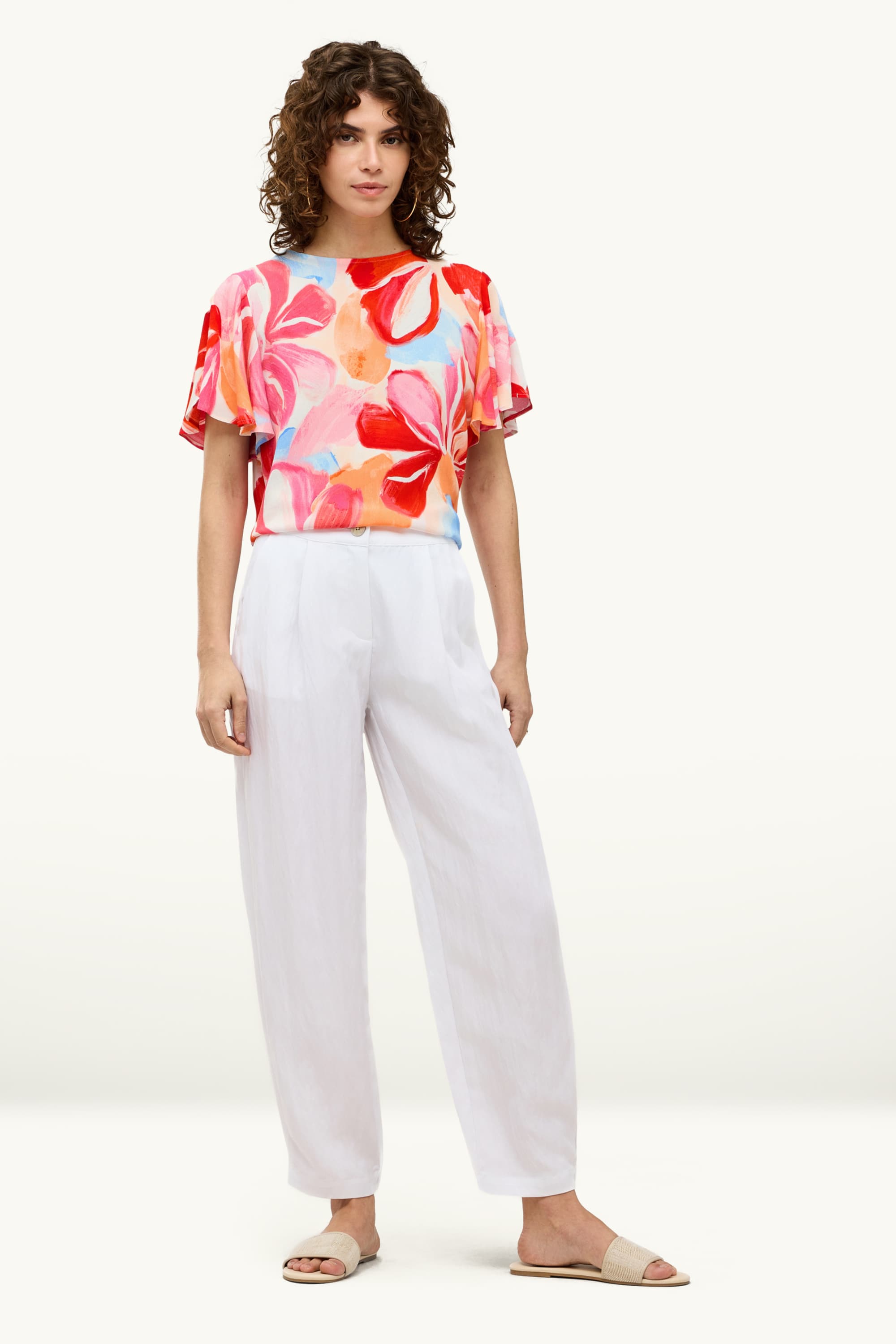 Blouse - floral orange / red