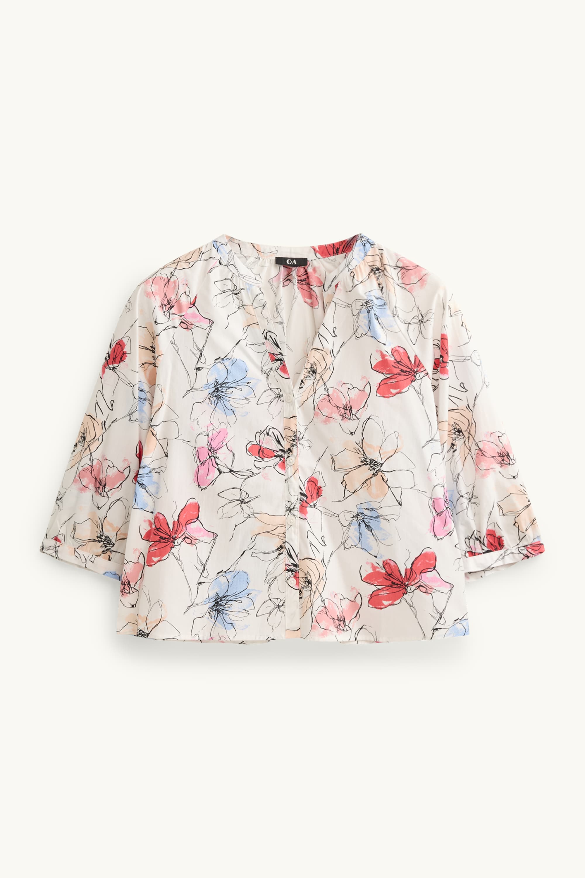 Blouse - floral white / red