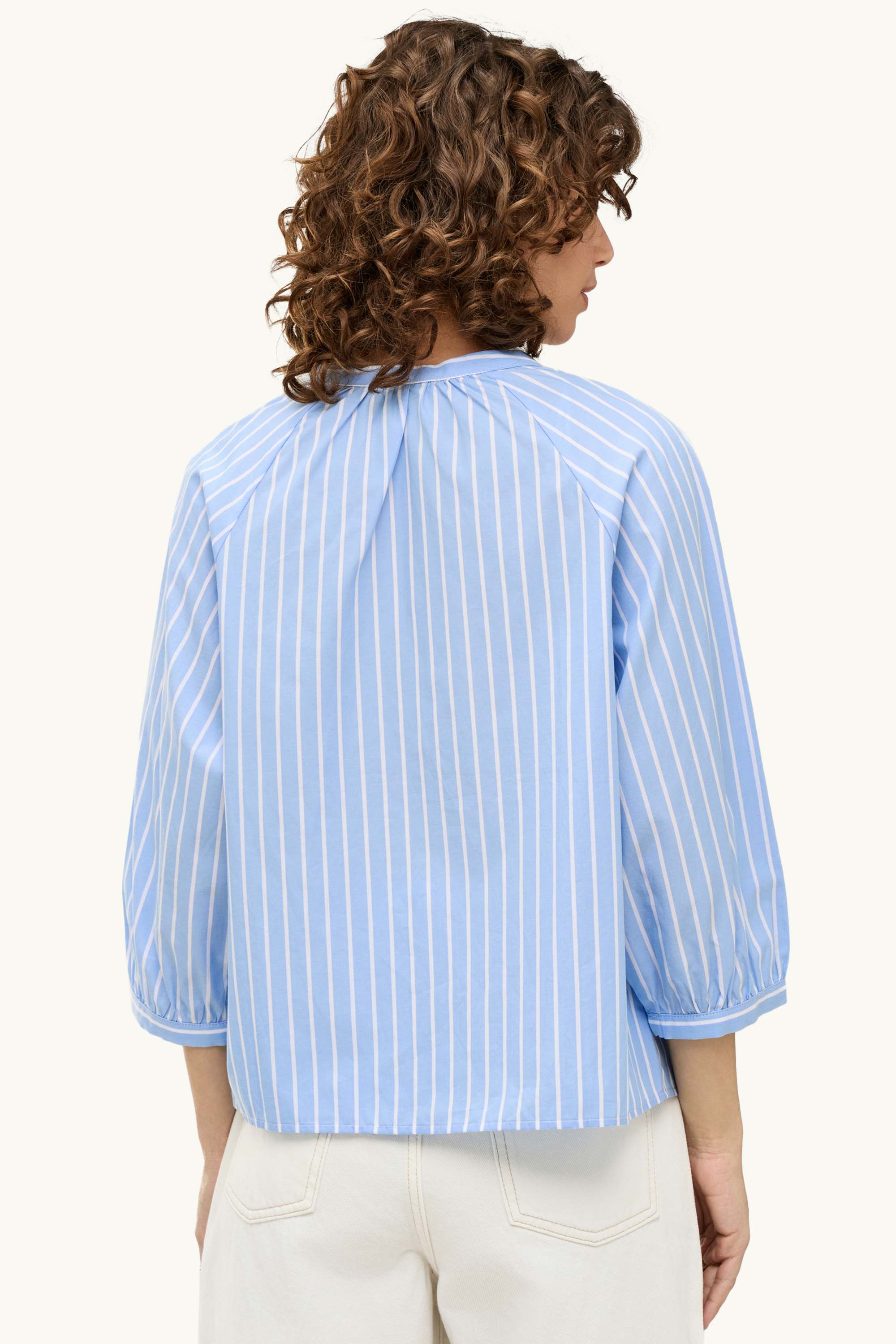 V-neck blouse - striped light blue