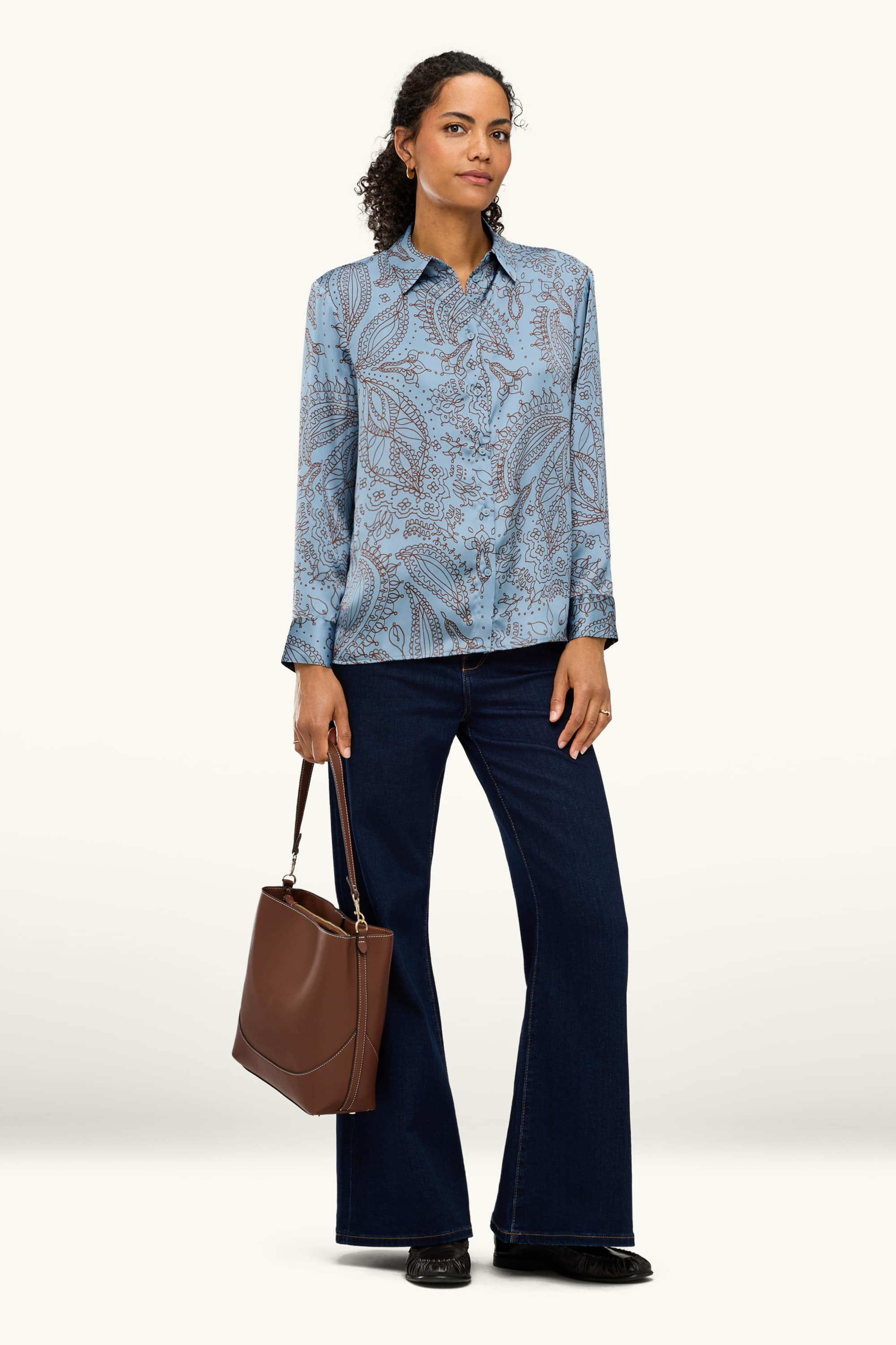 Satin shirt blouse - patterned blue