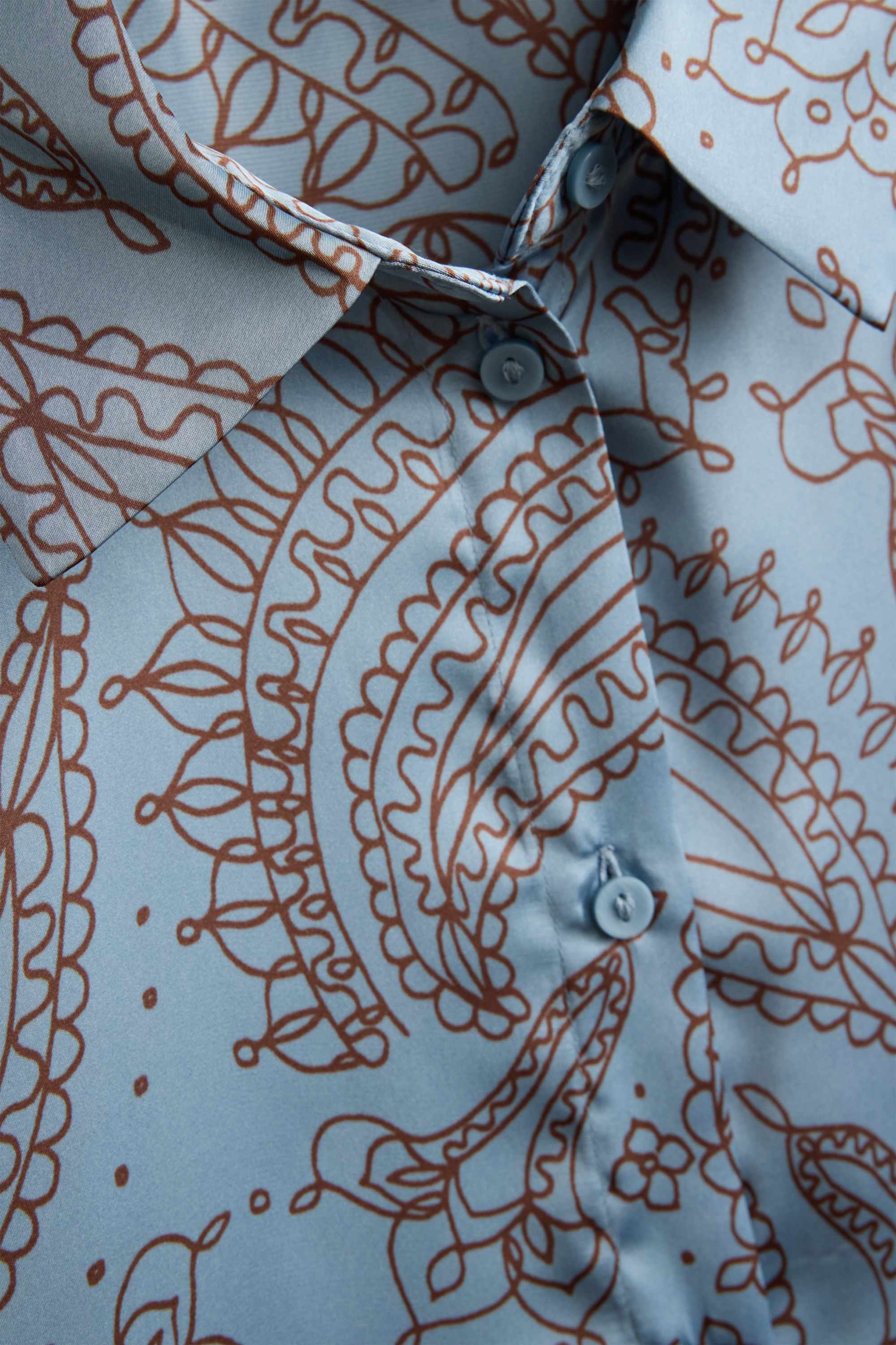 Satin shirt blouse - patterned blue