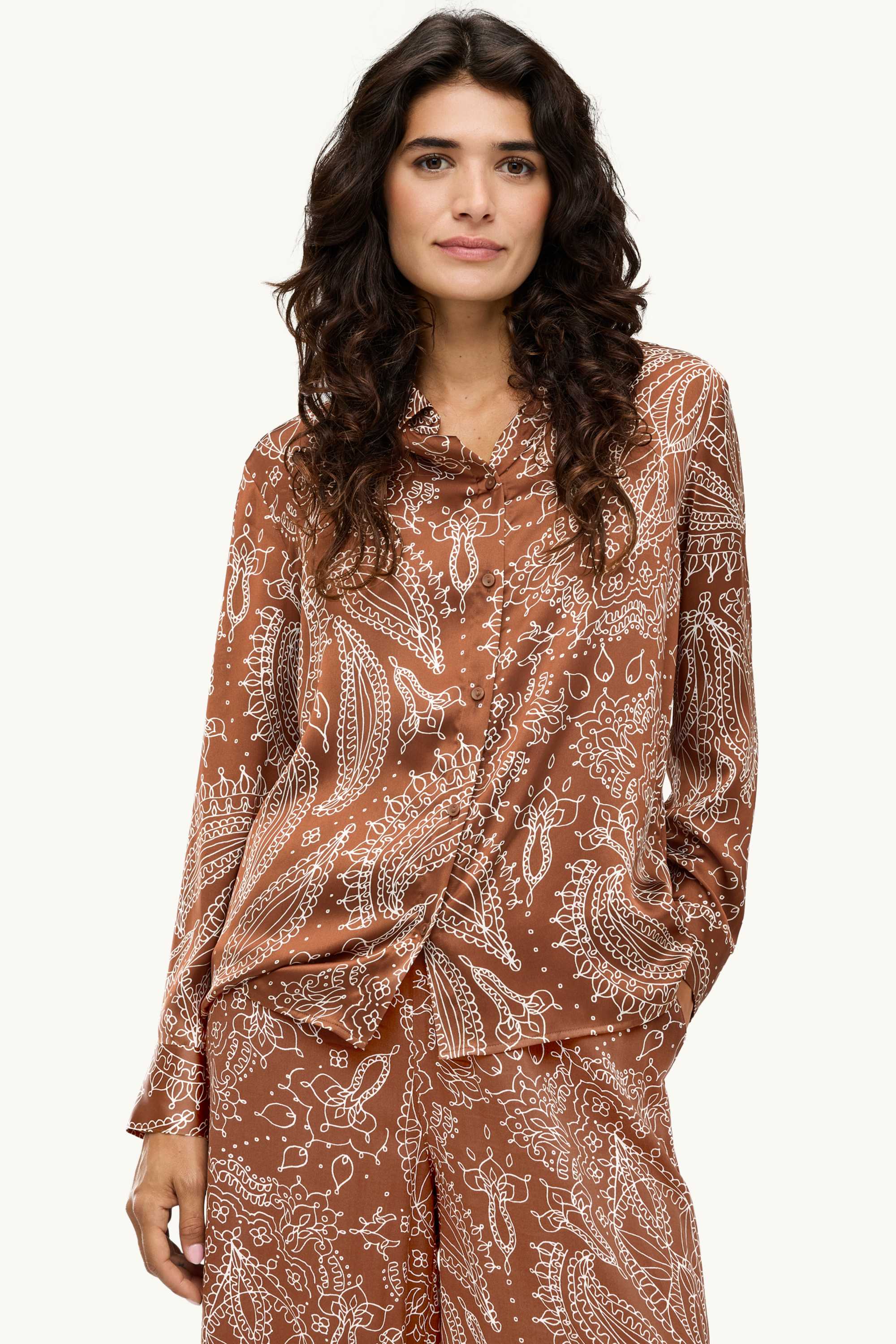 Satin shirt blouse - patterned rust