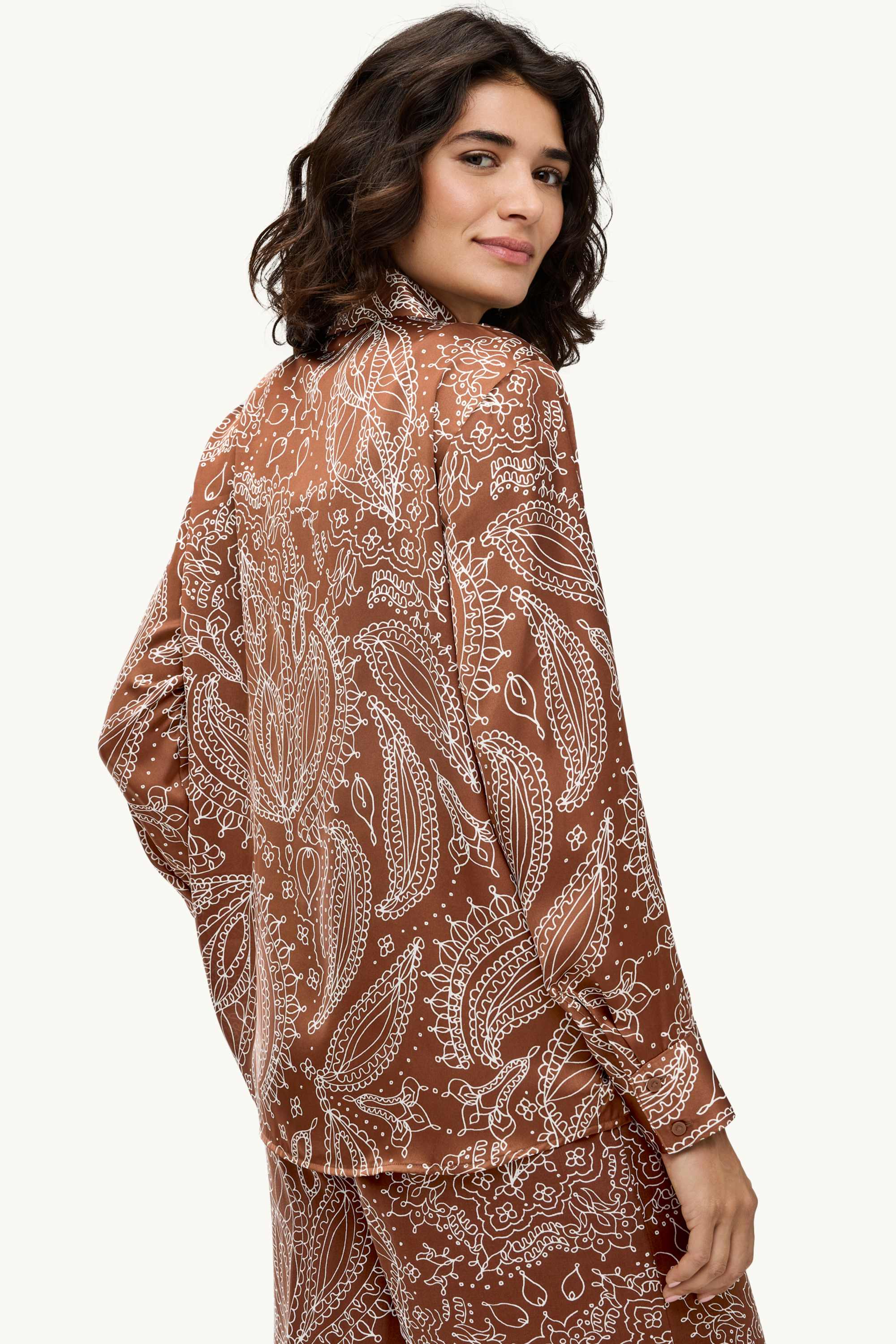 Satin shirt blouse - patterned rust