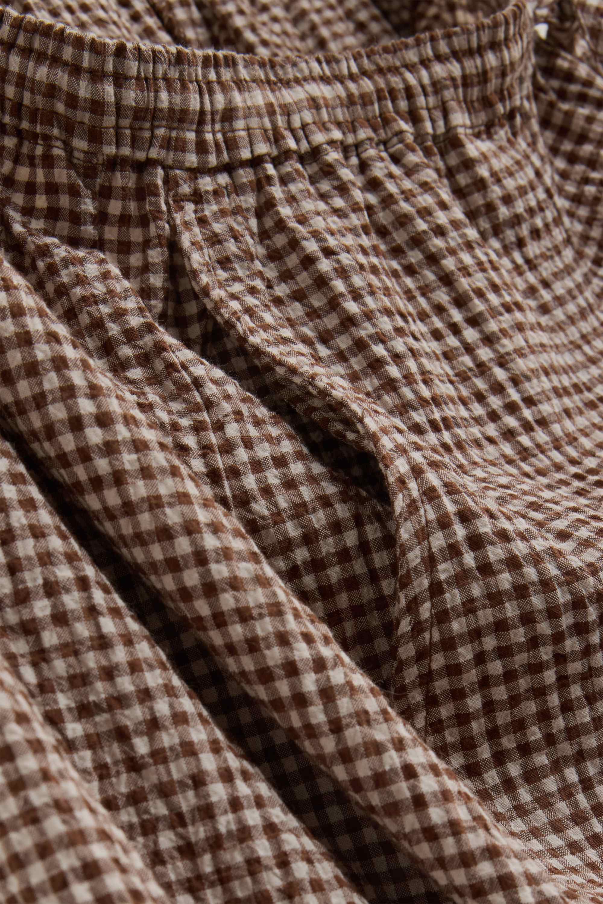 Cloth trousers - mid-rise waist - wide leg - check brown