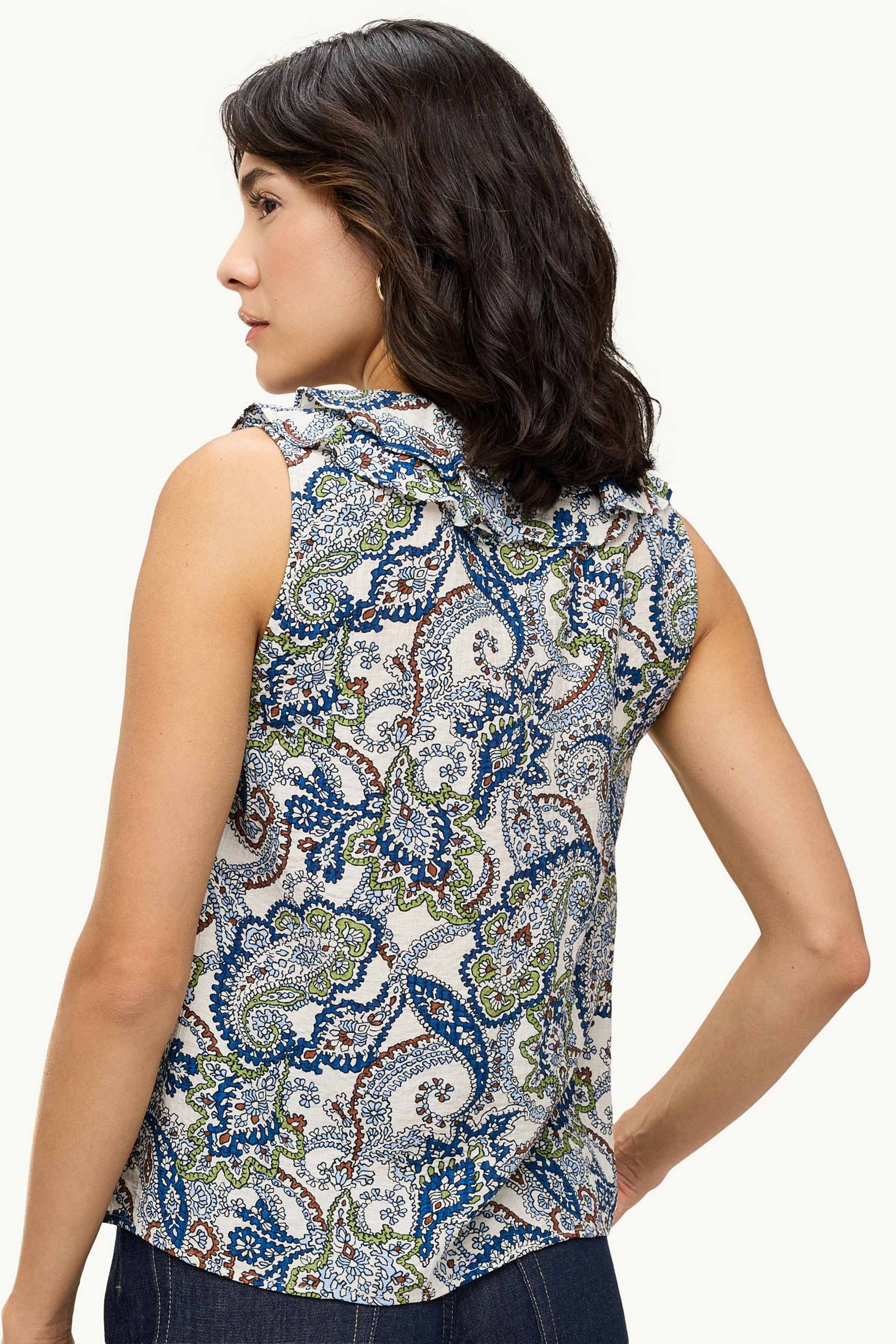 Blouse top - patterned white / blue