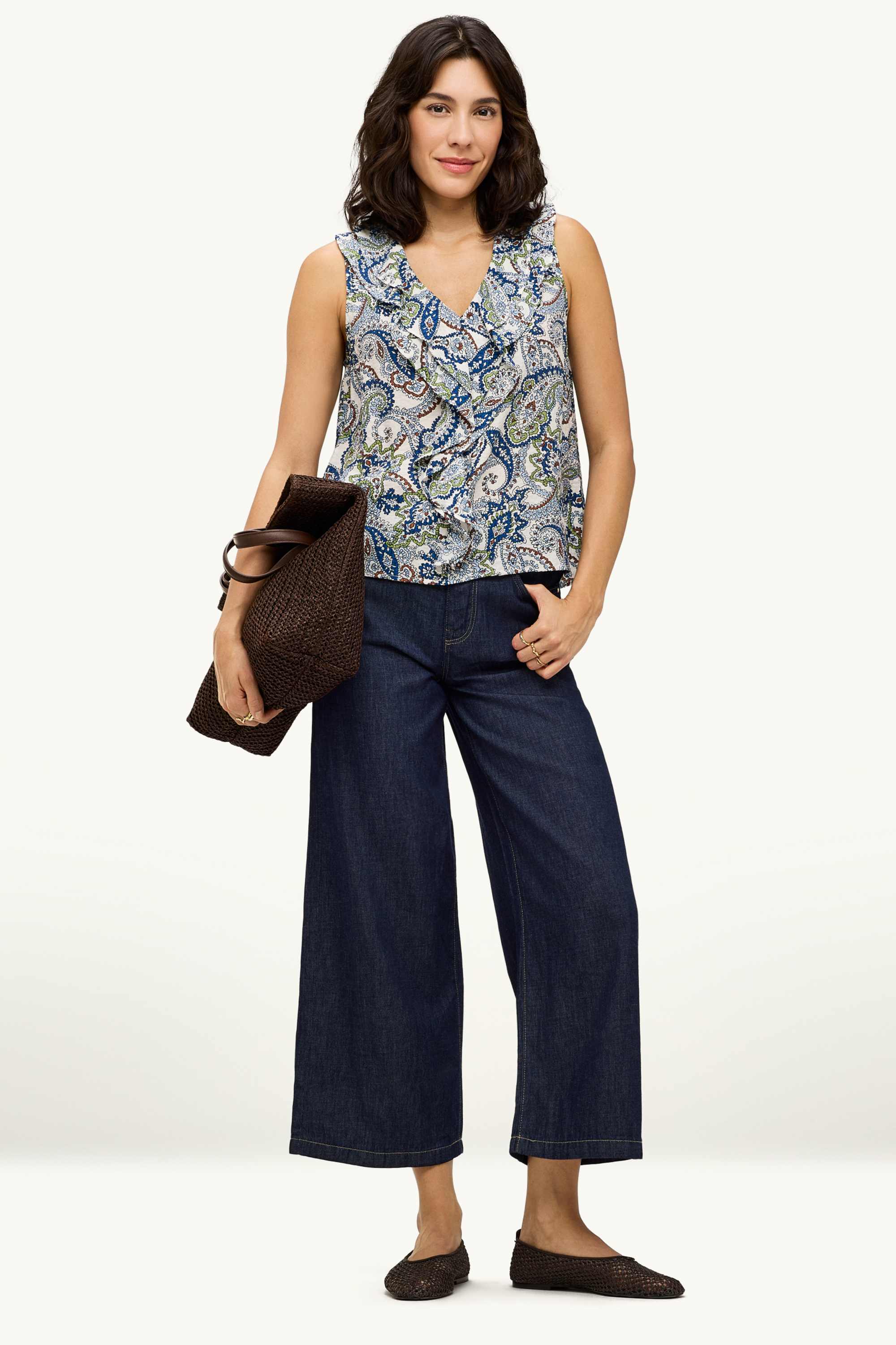 Blouse top - patterned white / blue