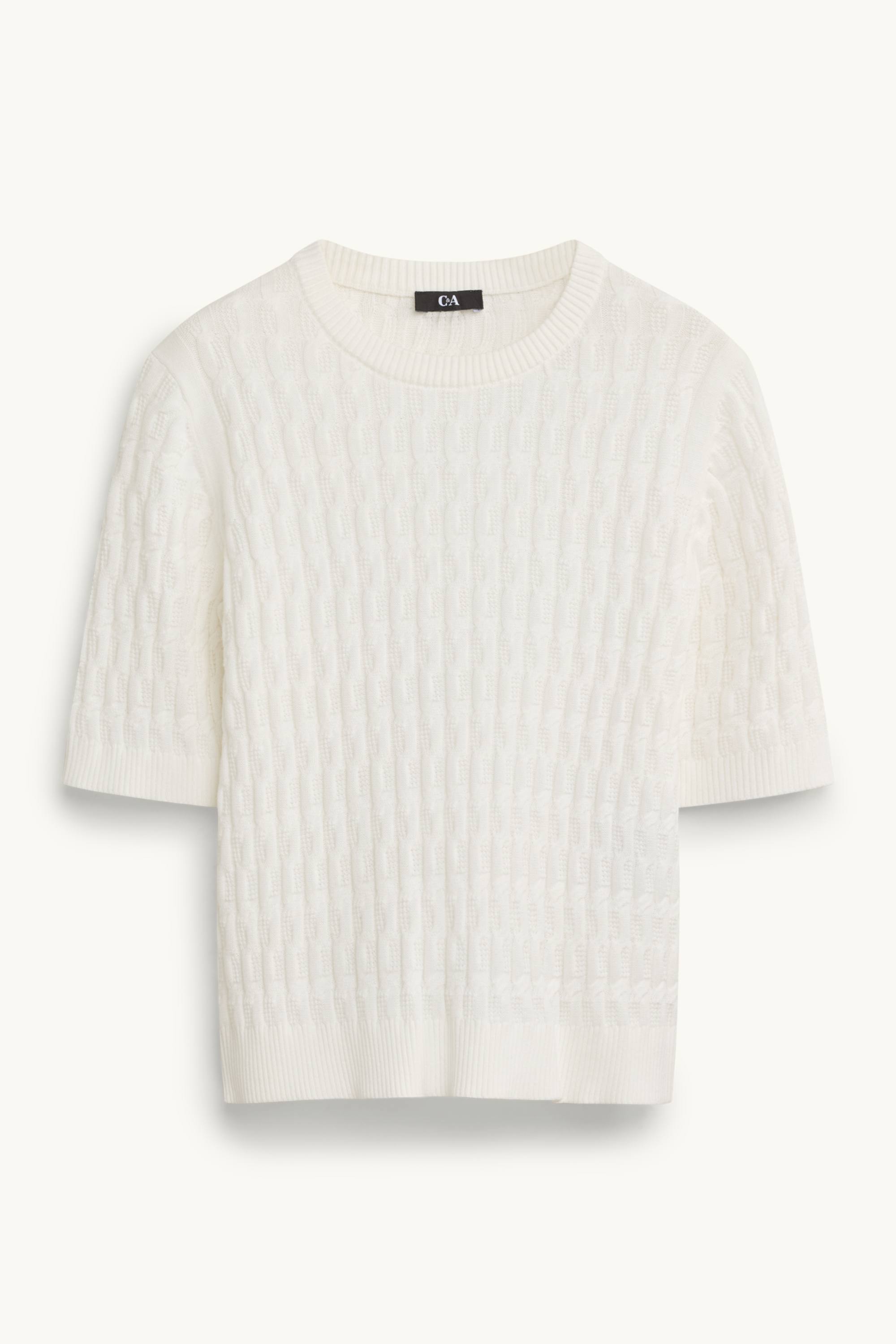 Knitted jumper - short sleeve - cable knit pattern white
