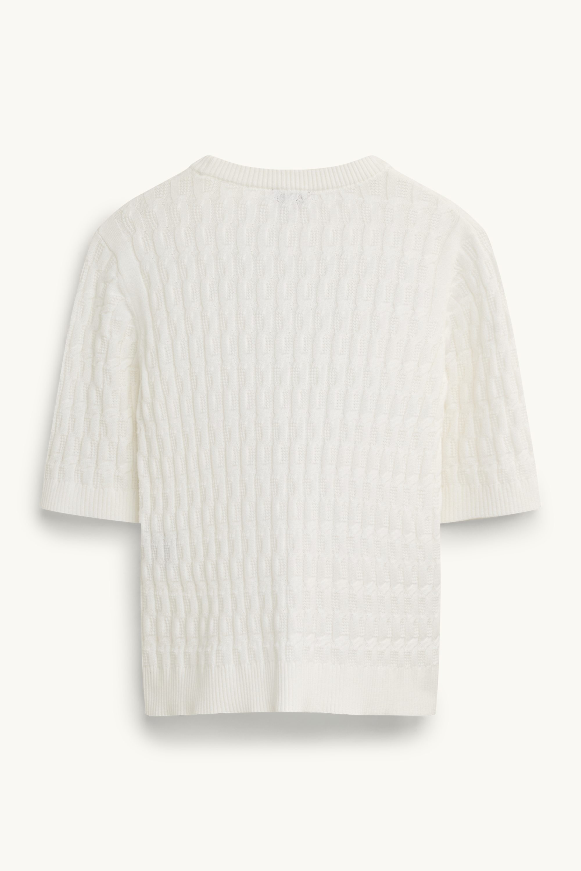 Knitted jumper - short sleeve - cable knit pattern white