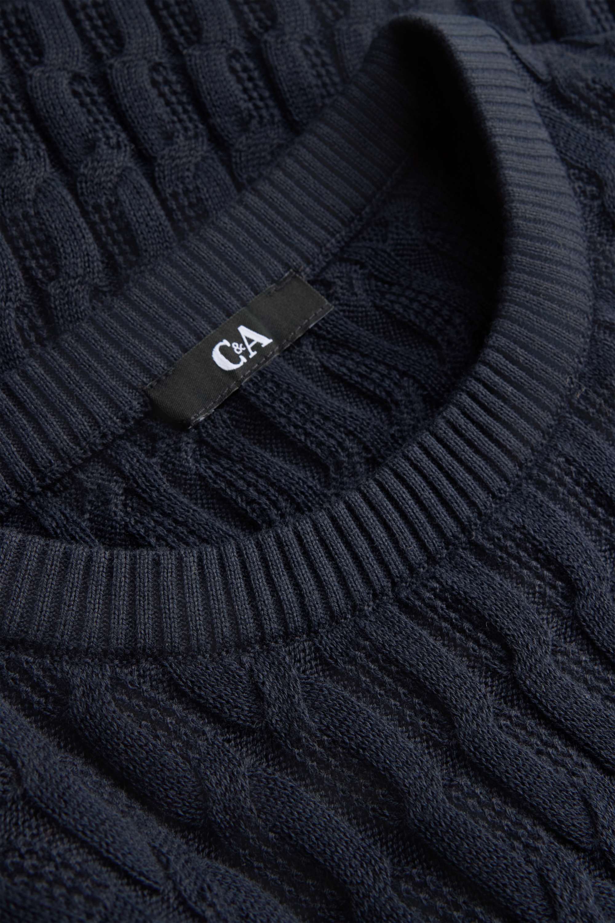 Knitted jumper - short sleeve - cable knit pattern dark blue