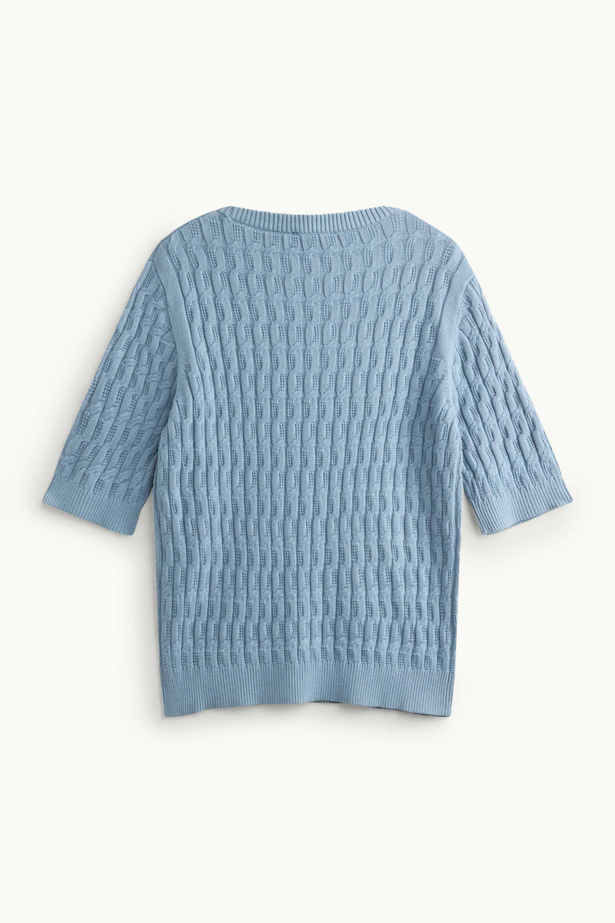 Knitted jumper - short sleeve - cable knit pattern blue