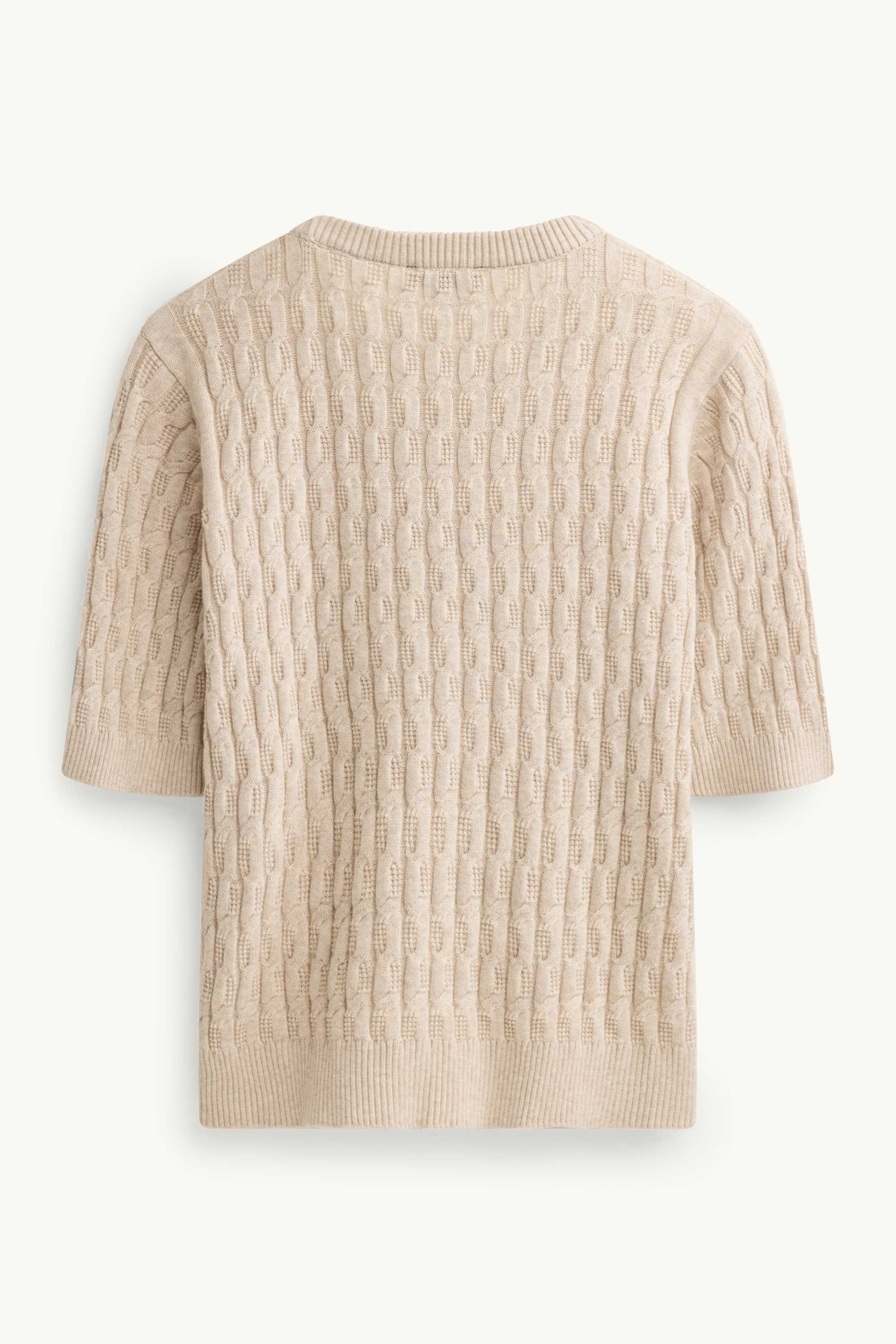 Knitted jumper - short sleeve - cable knit pattern beige