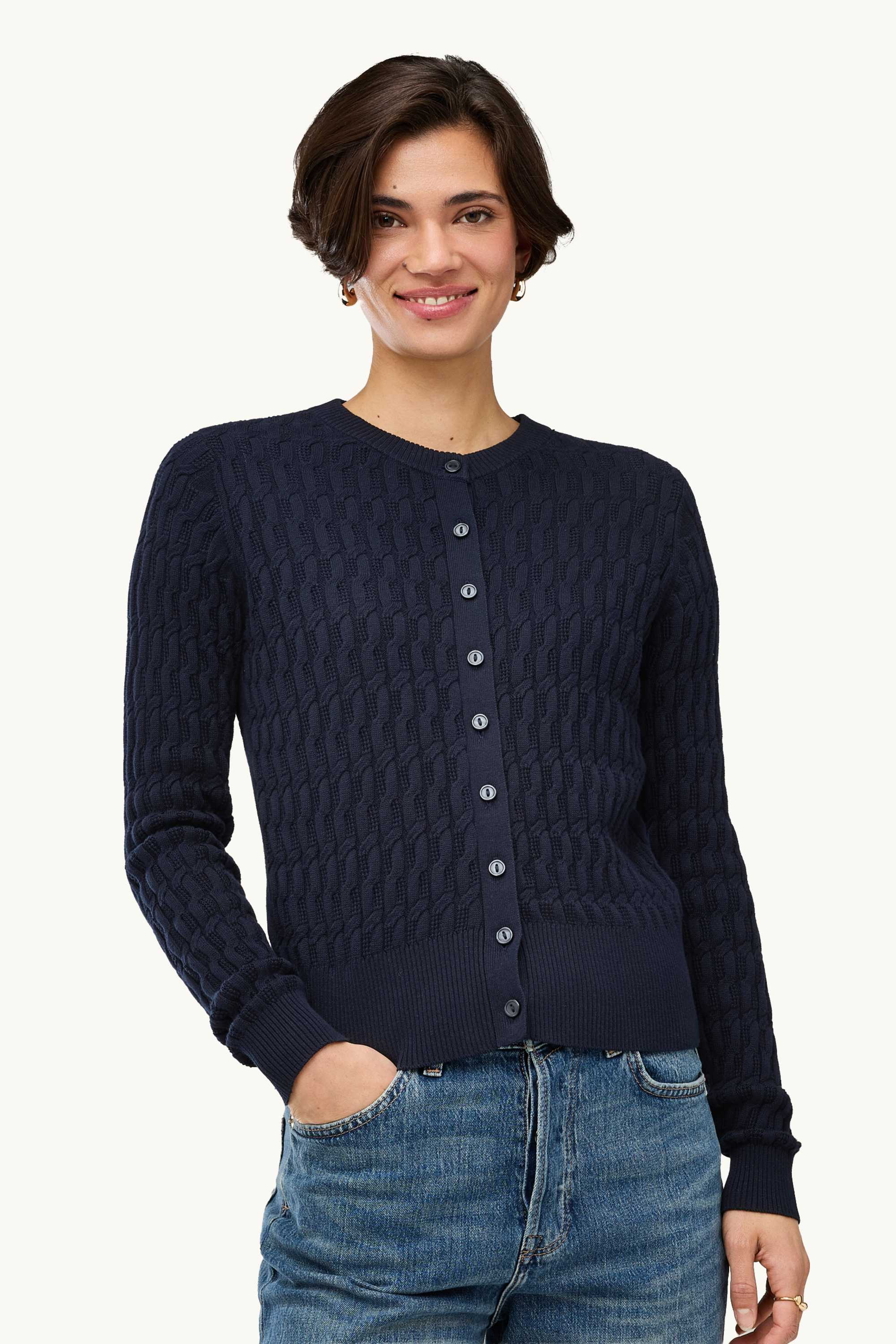Cardigan - cable knit pattern dark blue