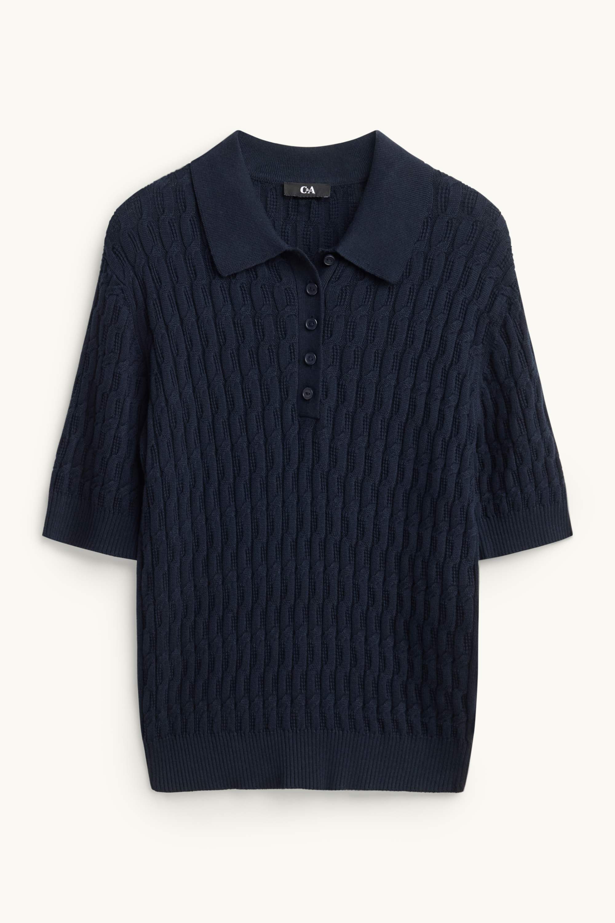 Knitted jumper - short sleeve - textured dark blue
