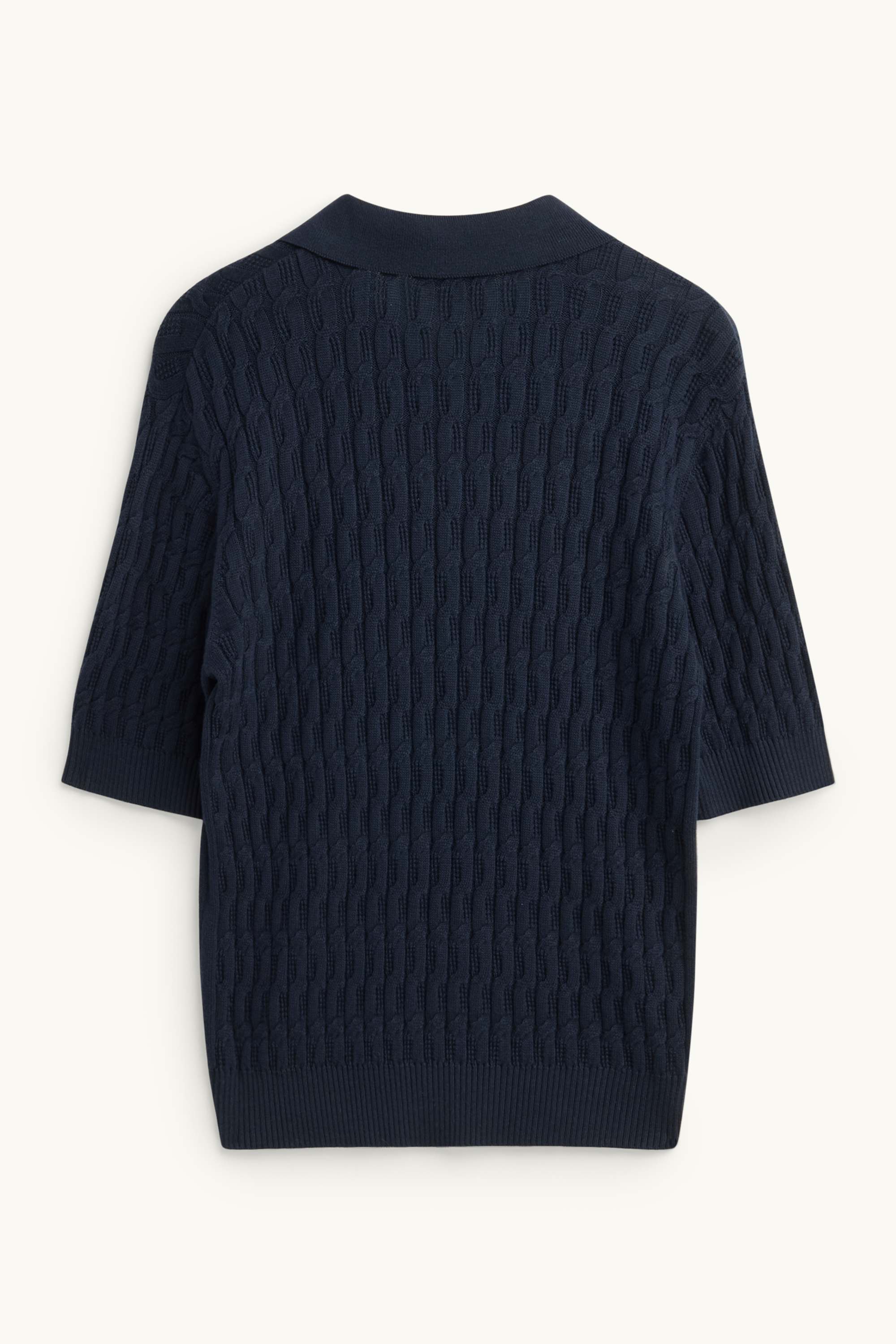 Knitted jumper - short sleeve - textured dark blue
