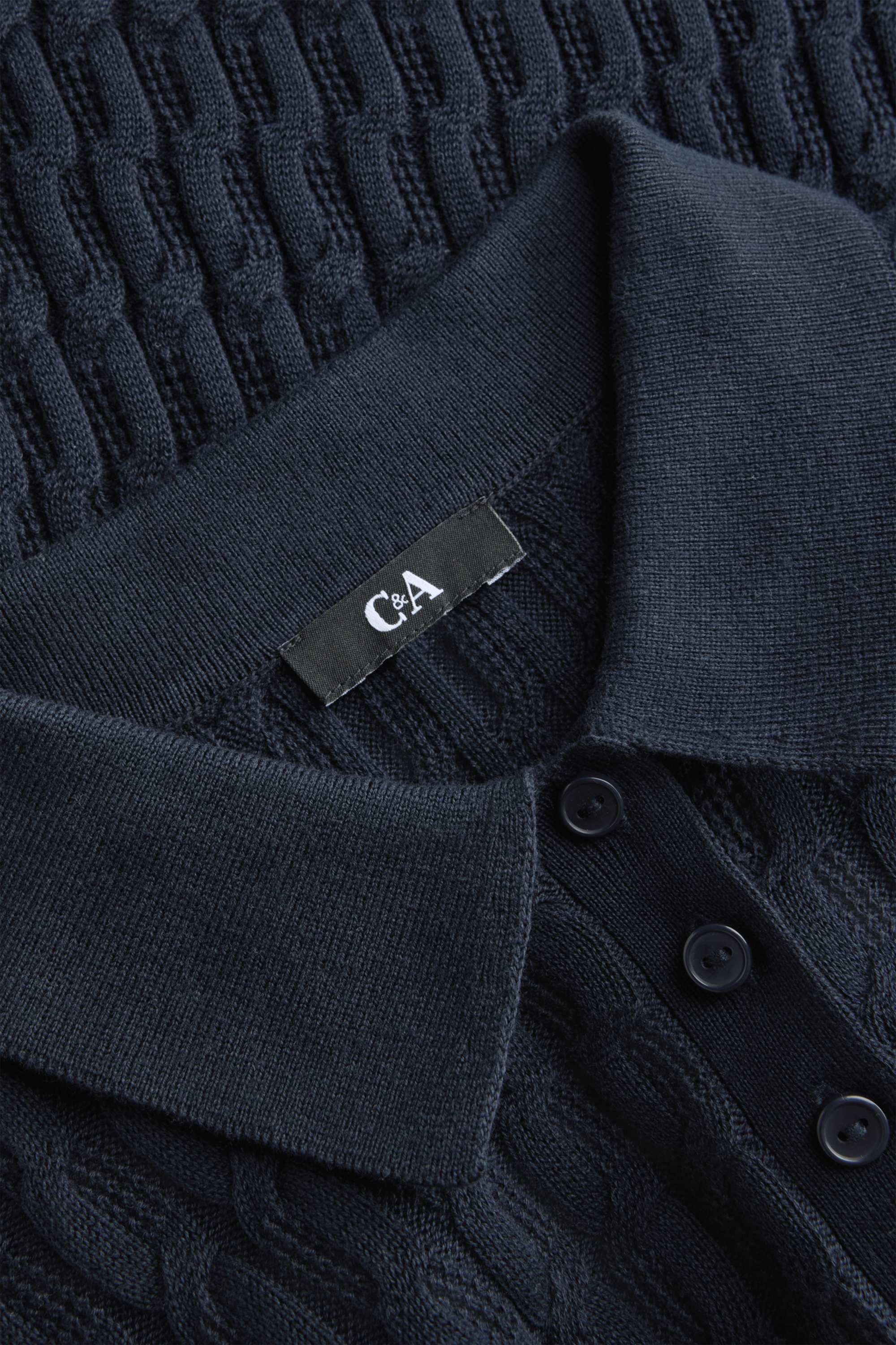Knitted jumper - short sleeve - textured dark blue