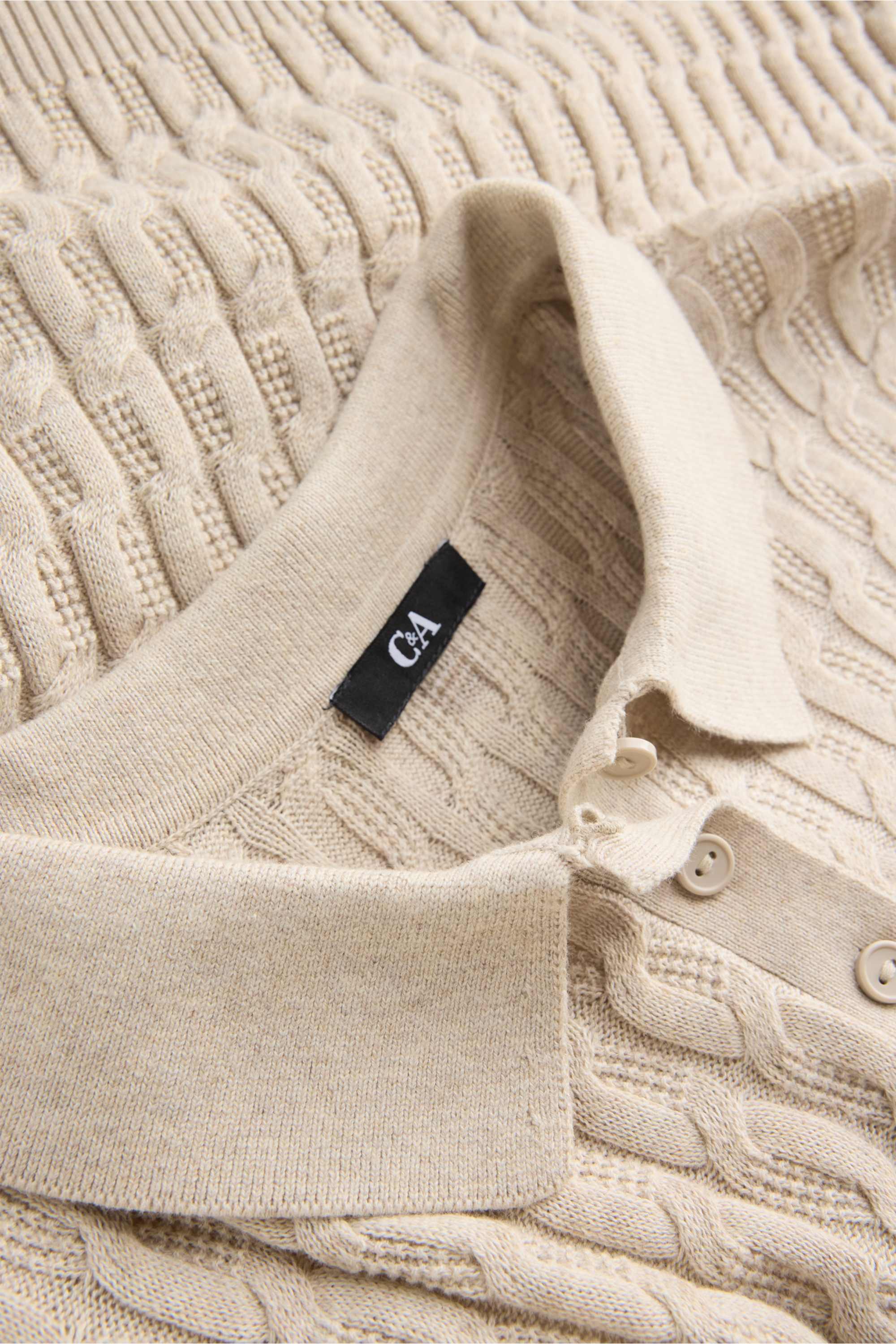 Knitted jumper - short sleeve - textured beige