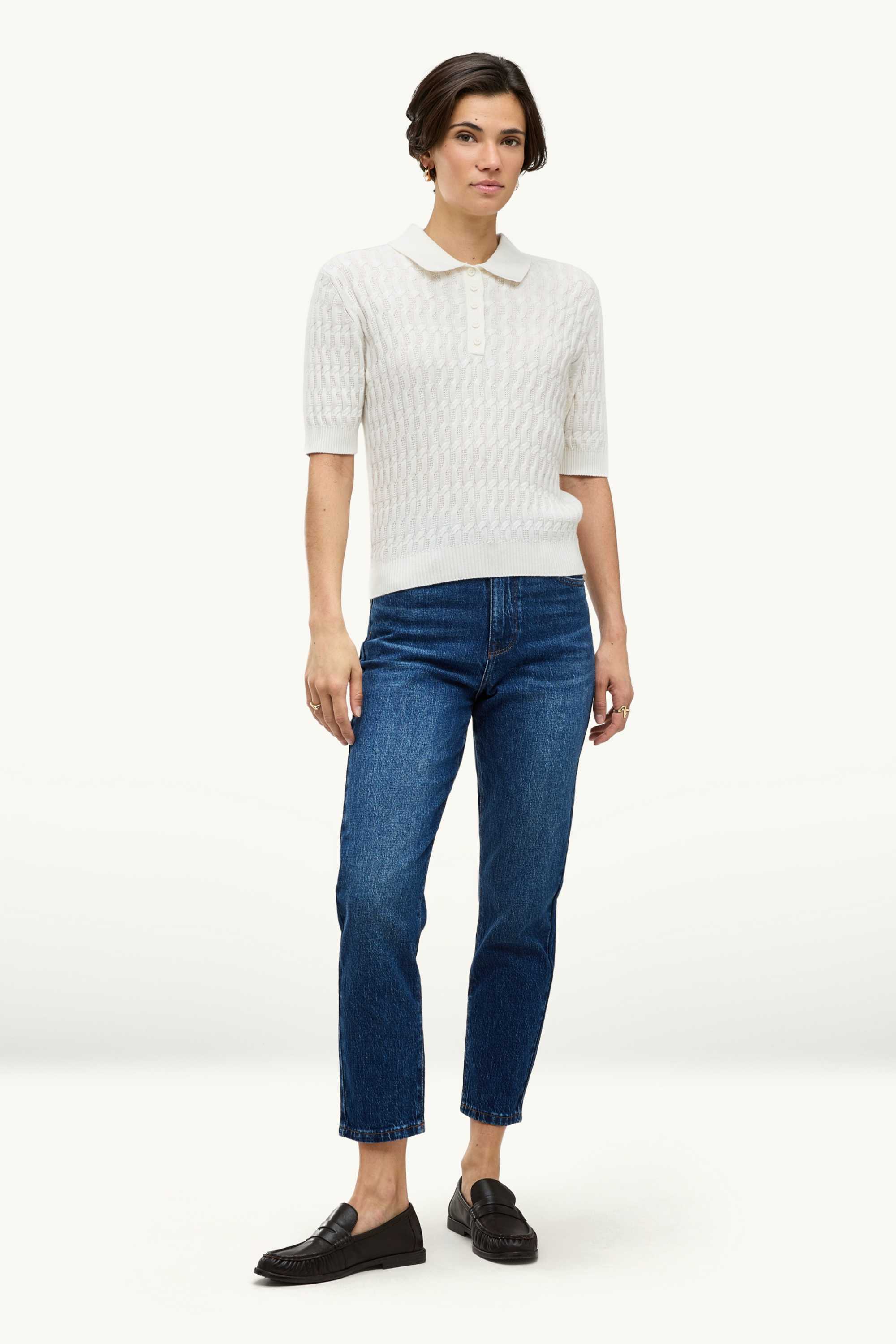Knitted jumper - short sleeve - textured white