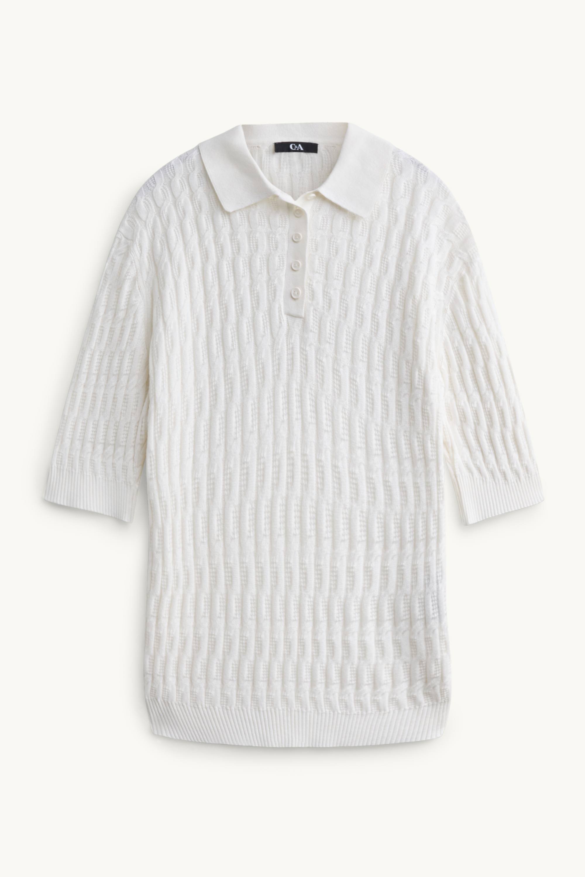 Knitted jumper - short sleeve - textured white