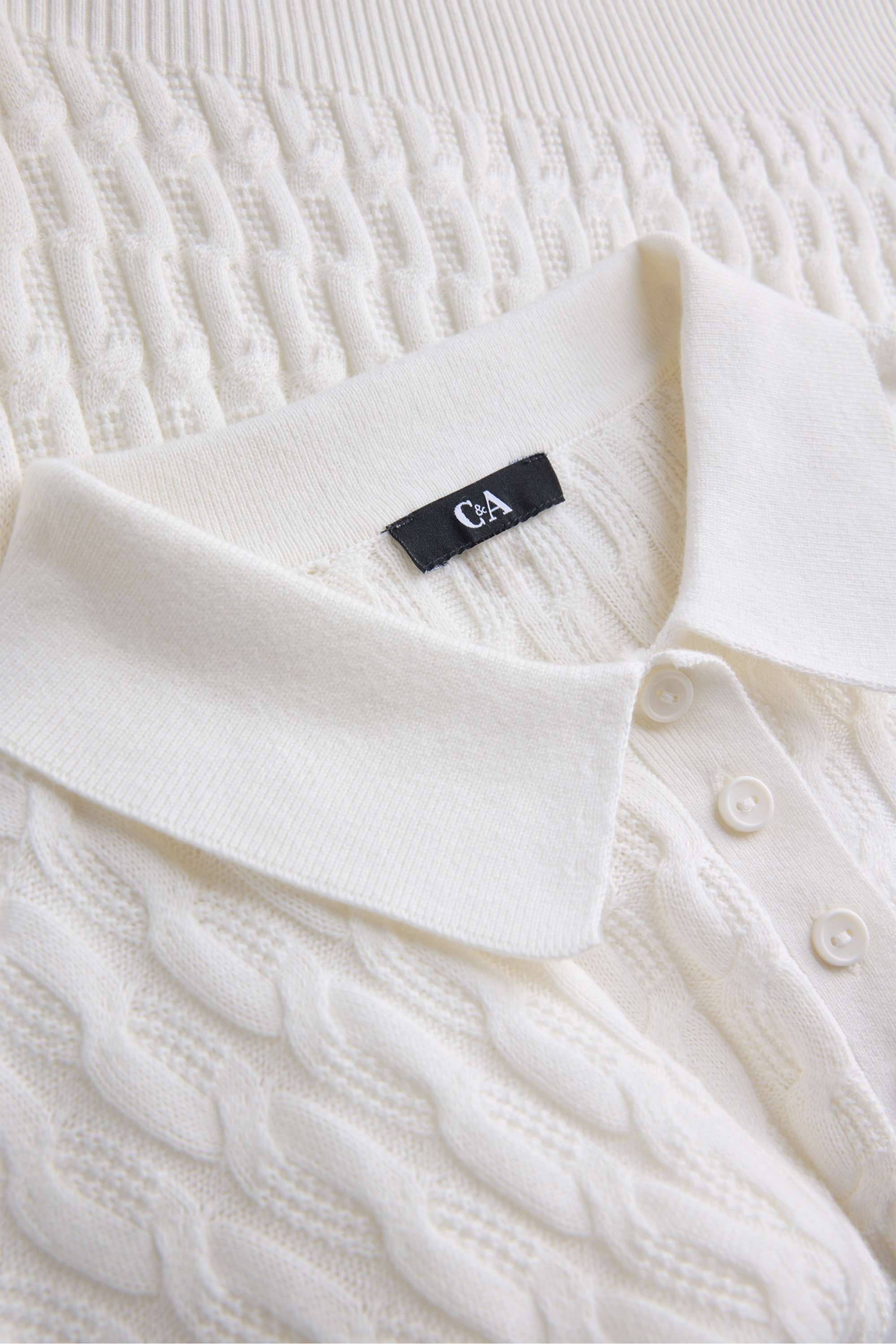 Knitted jumper - short sleeve - textured white