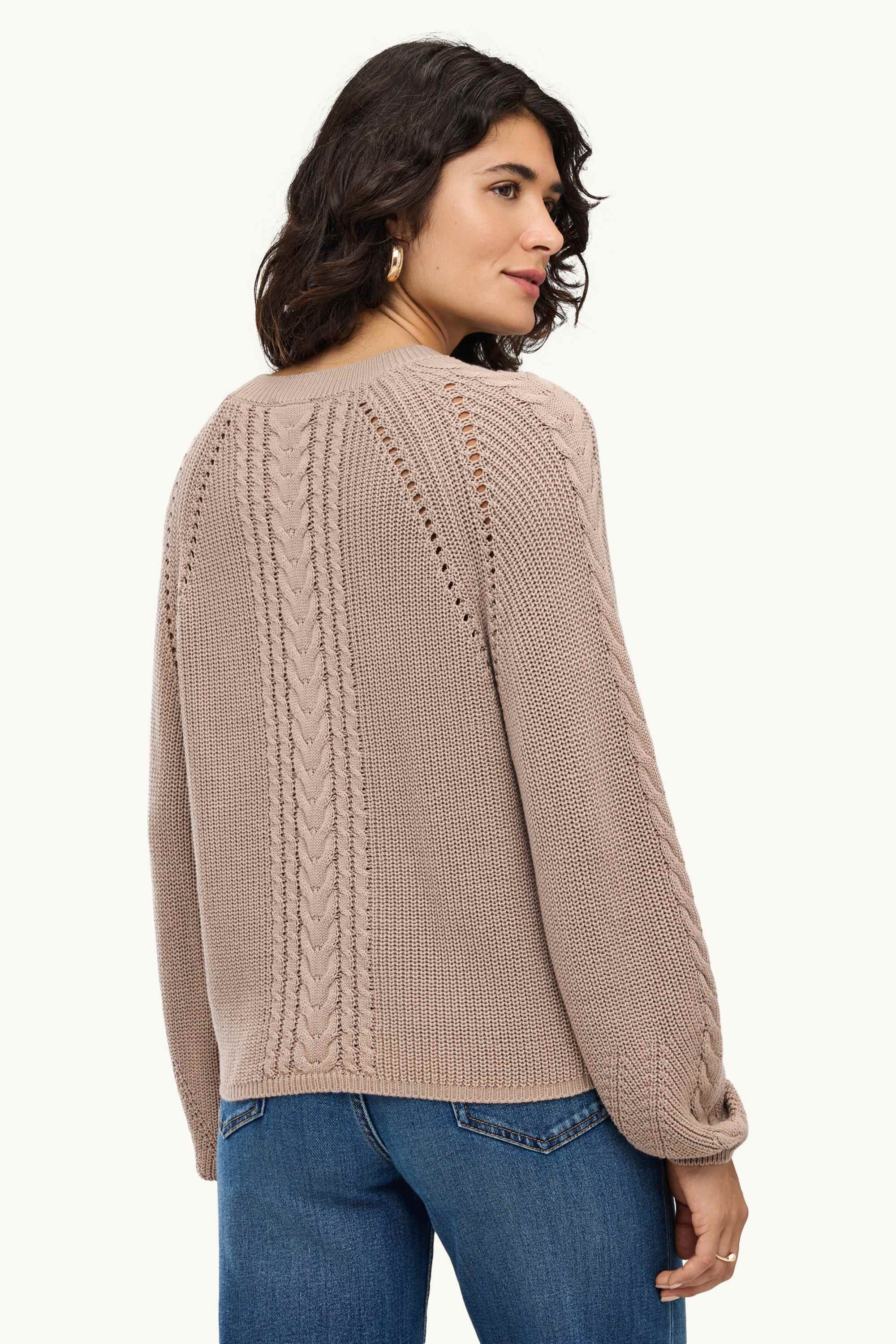 Jumper - cable knit pattern - ribbed beige