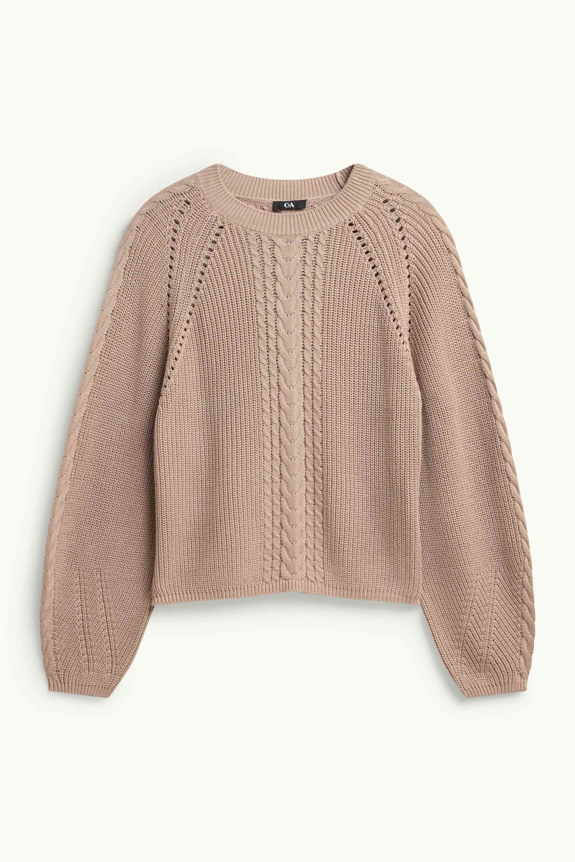 Jumper - cable knit pattern - ribbed beige