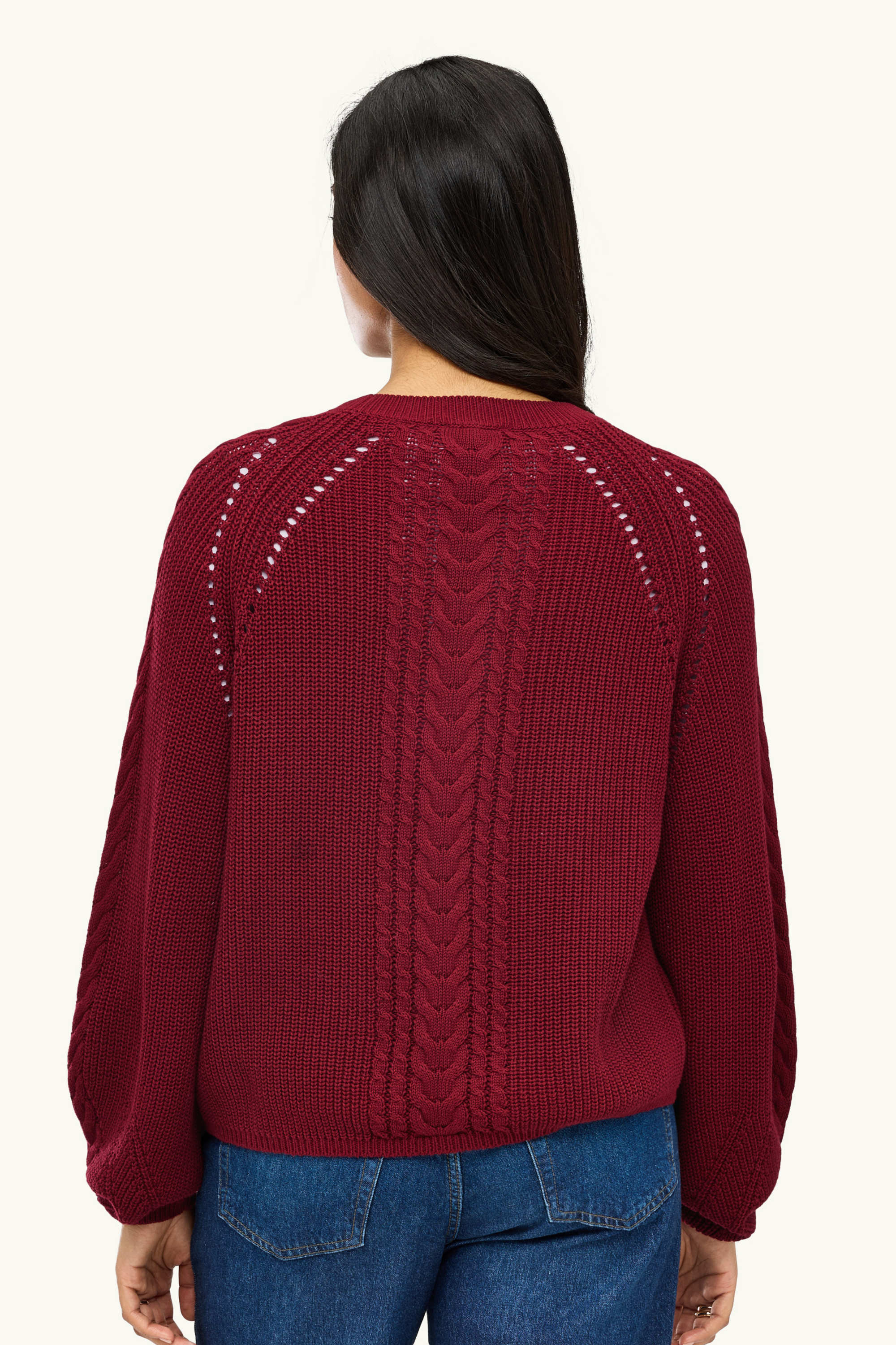 Jumper - cable knit pattern - ribbed red