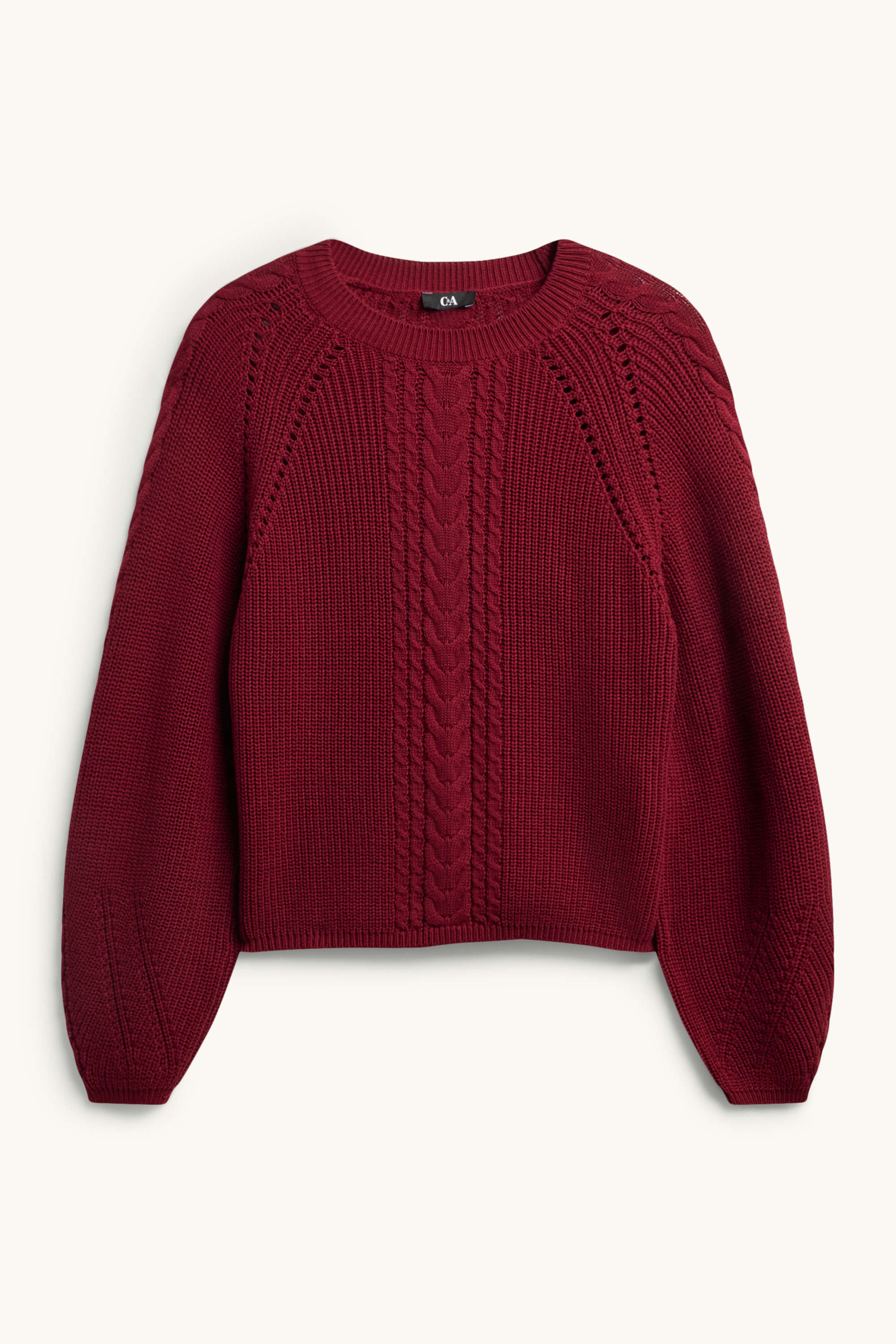 Jumper - cable knit pattern - ribbed red