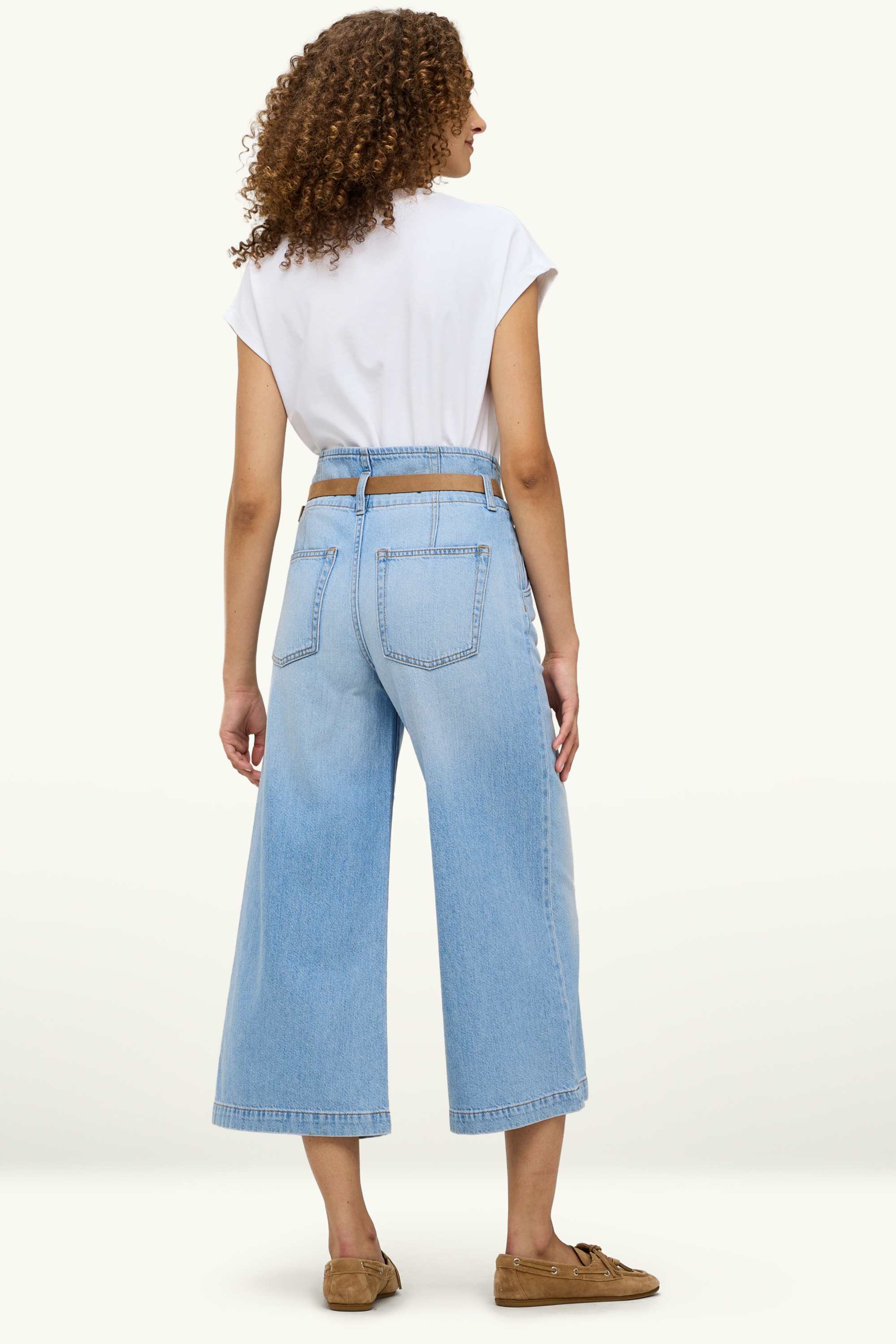 Culotte jeans with belt - high waist blue denim