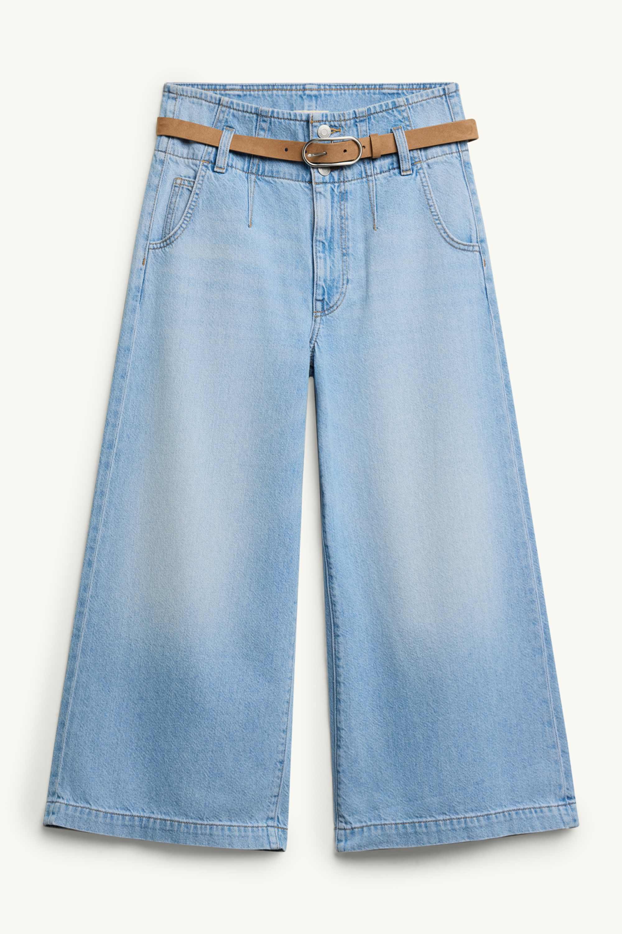Culotte jeans with belt - high waist blue denim