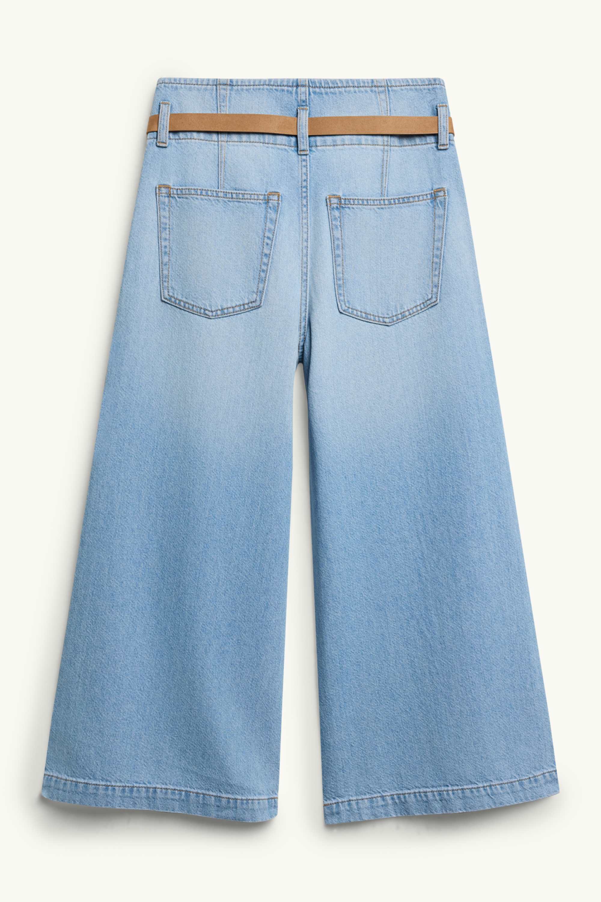 Culotte jeans with belt - high waist blue denim