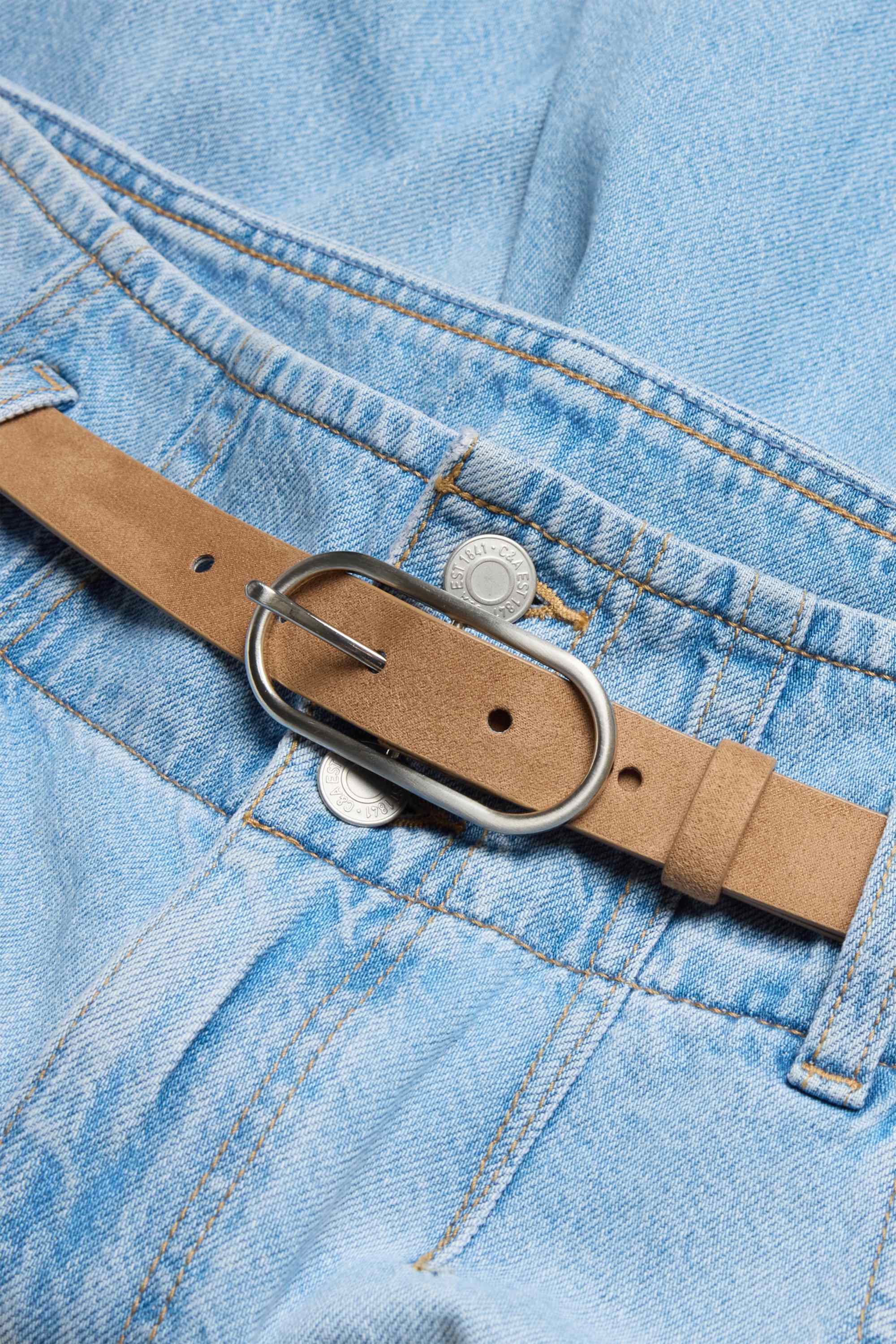 Culotte jeans with belt - high waist blue denim