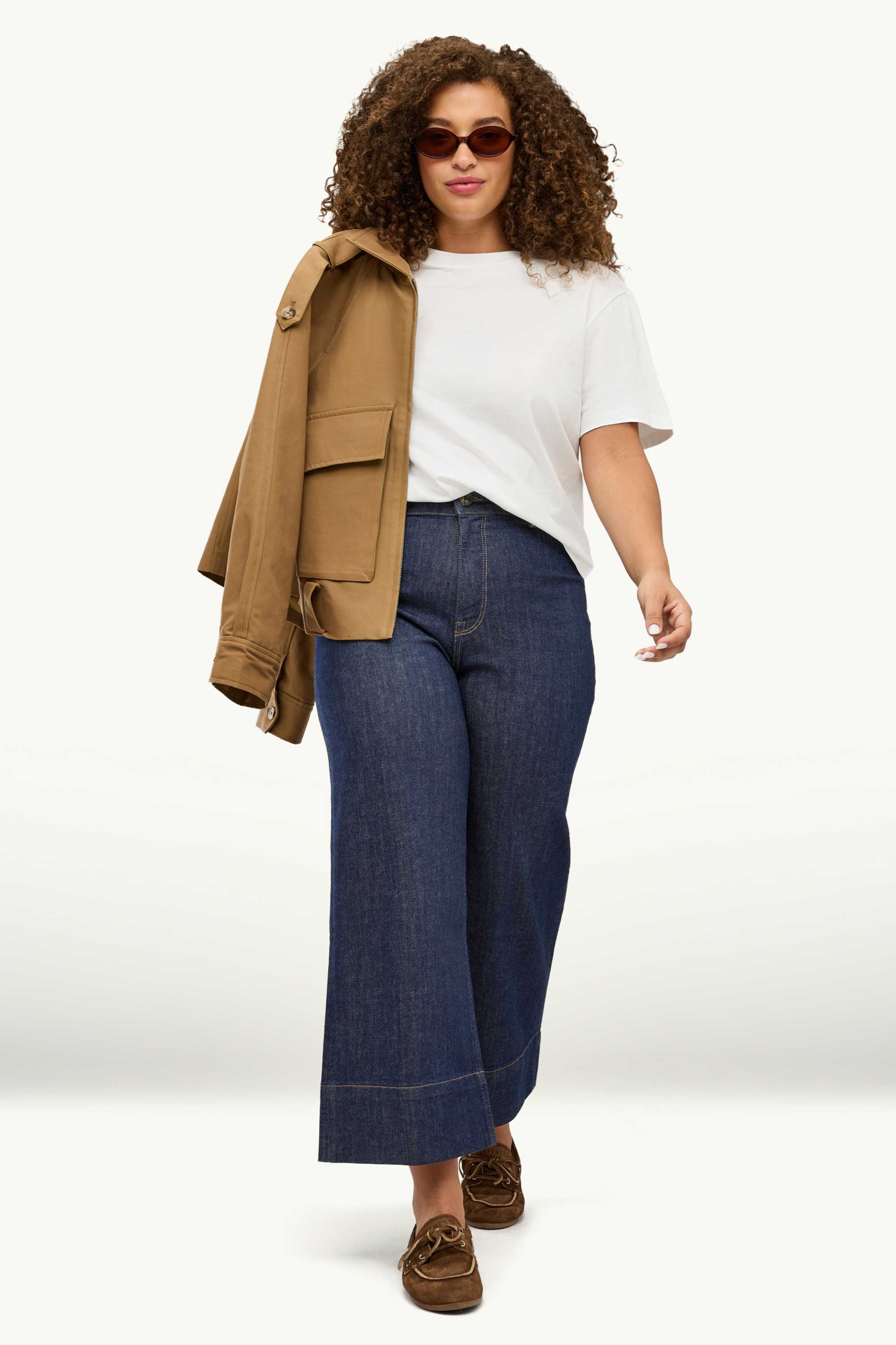 Cropped wide leg jeans - high waist denim-dark blue