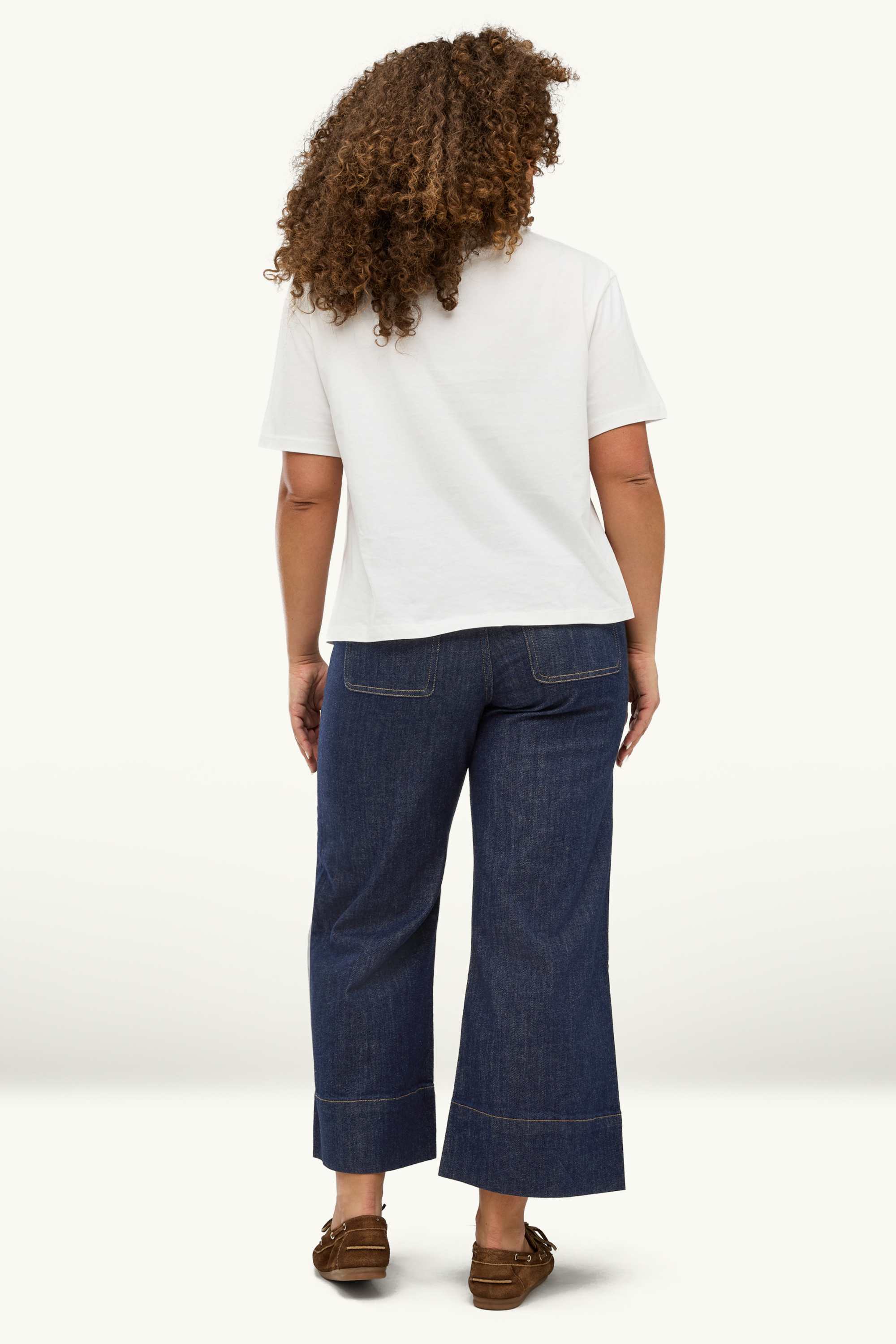 Cropped wide leg jeans - high waist denim-dark blue