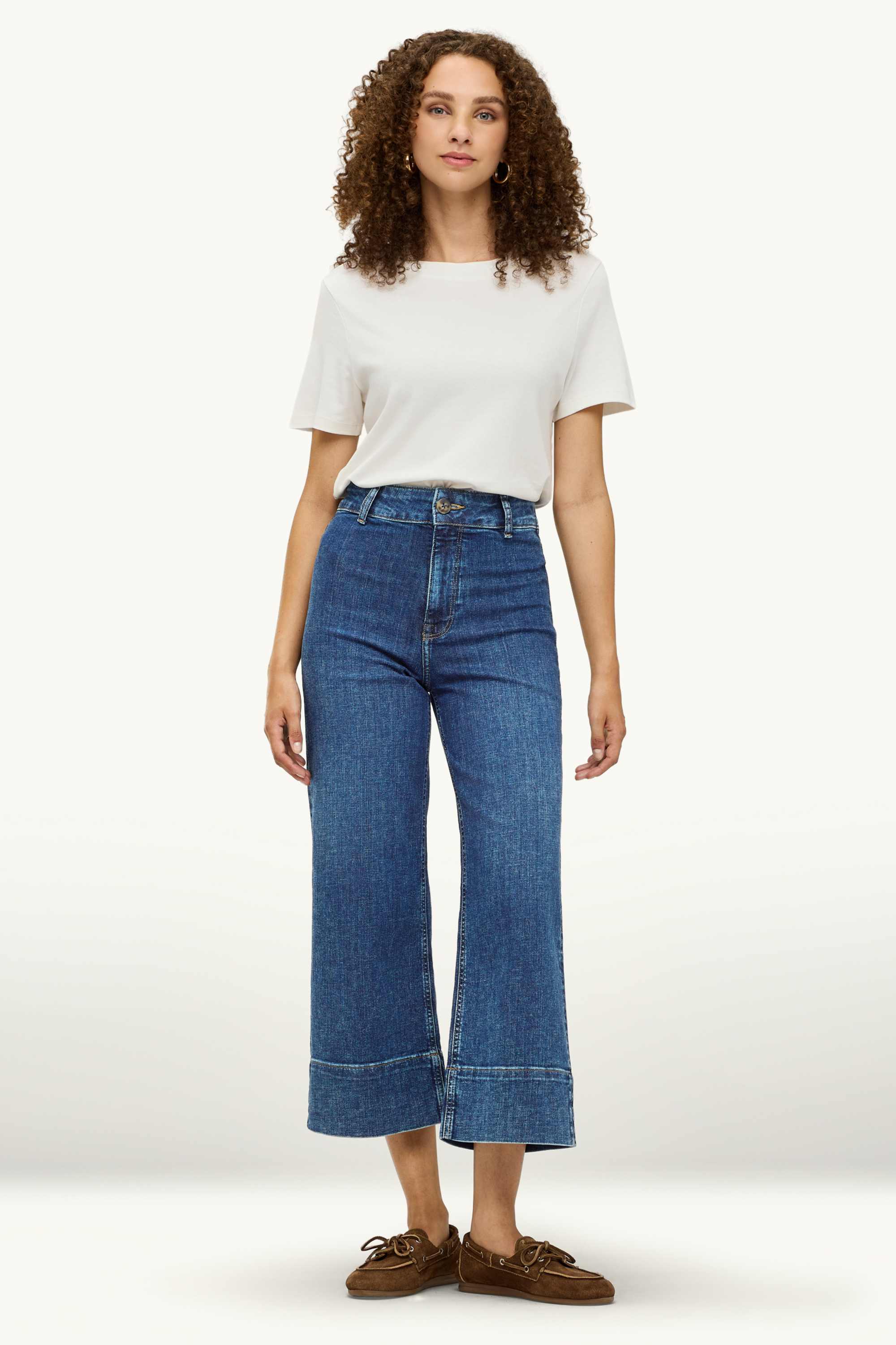 Cropped wide leg jeans - high waist blue denim (3)