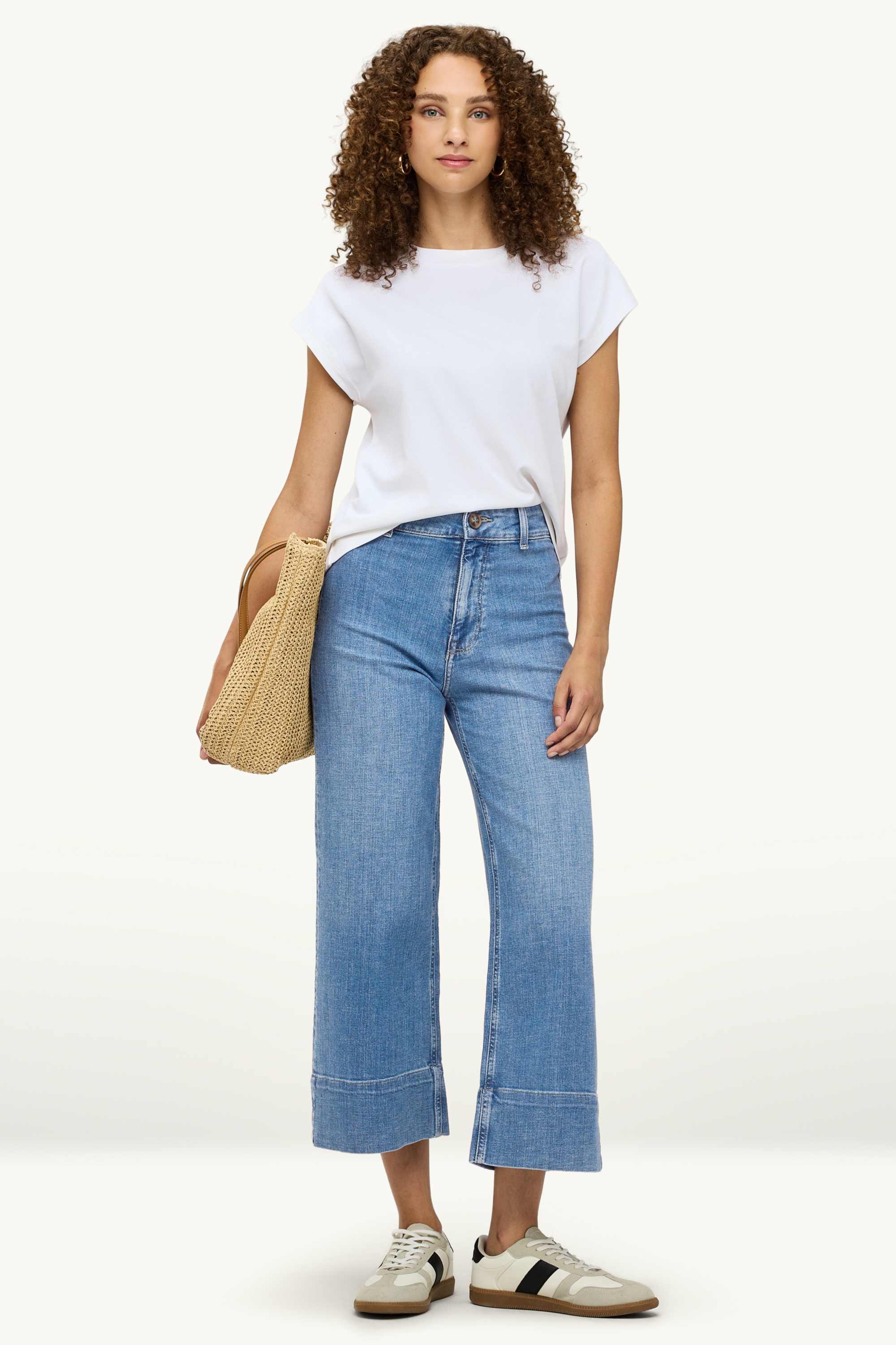 Cropped wide leg jeans - high waist blue denim (4)