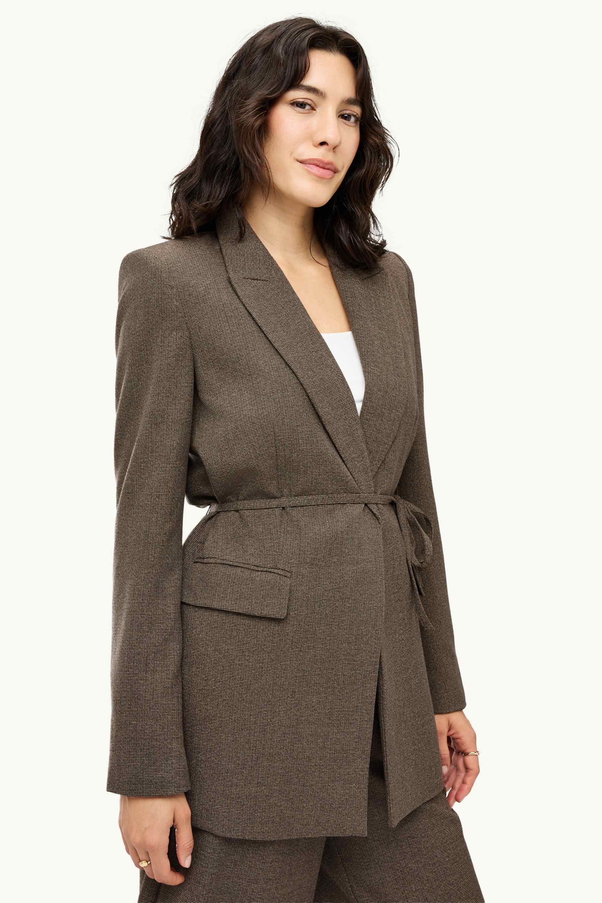 Long blazer - regular fit - textured dark brown