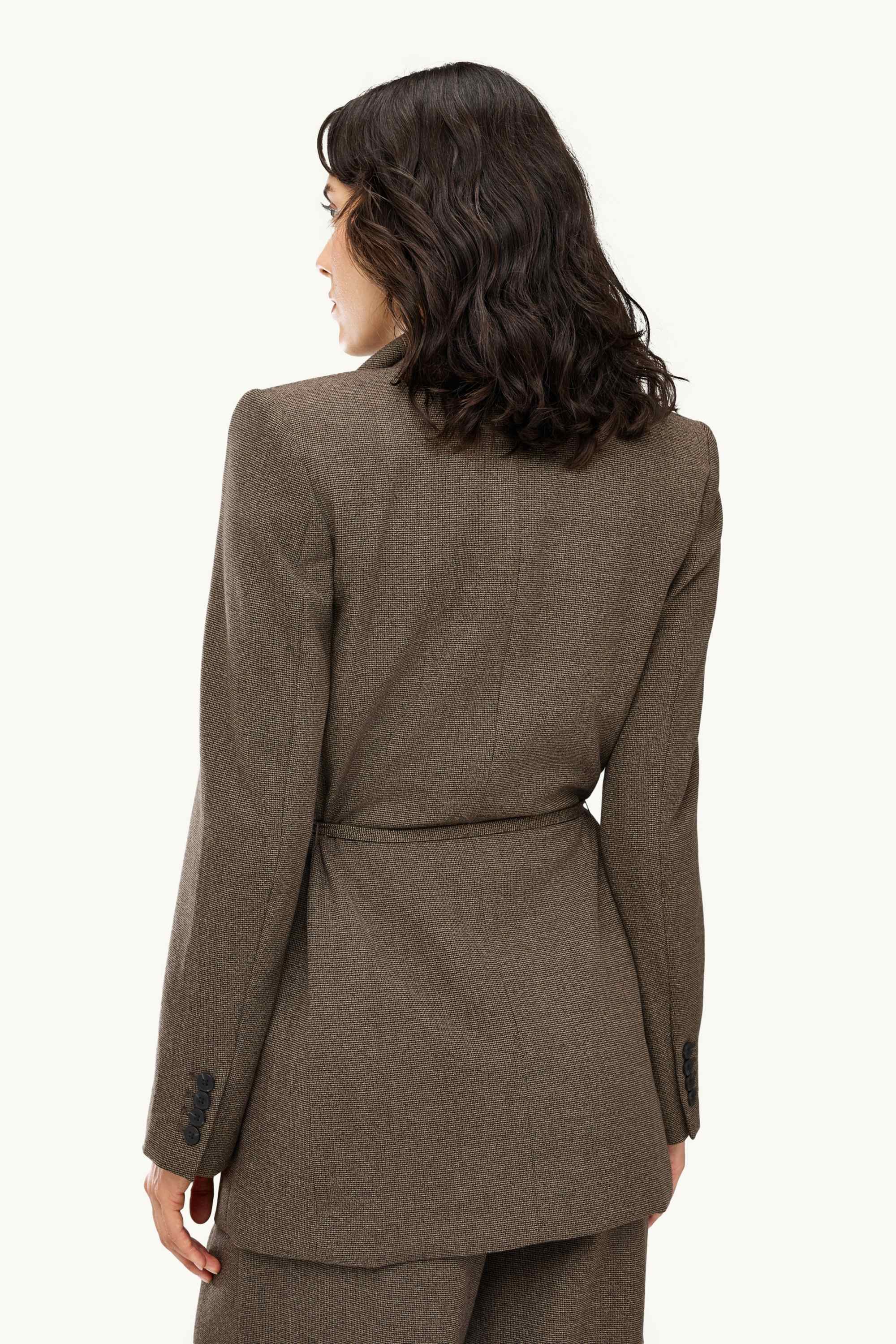 Long blazer - regular fit - textured dark brown