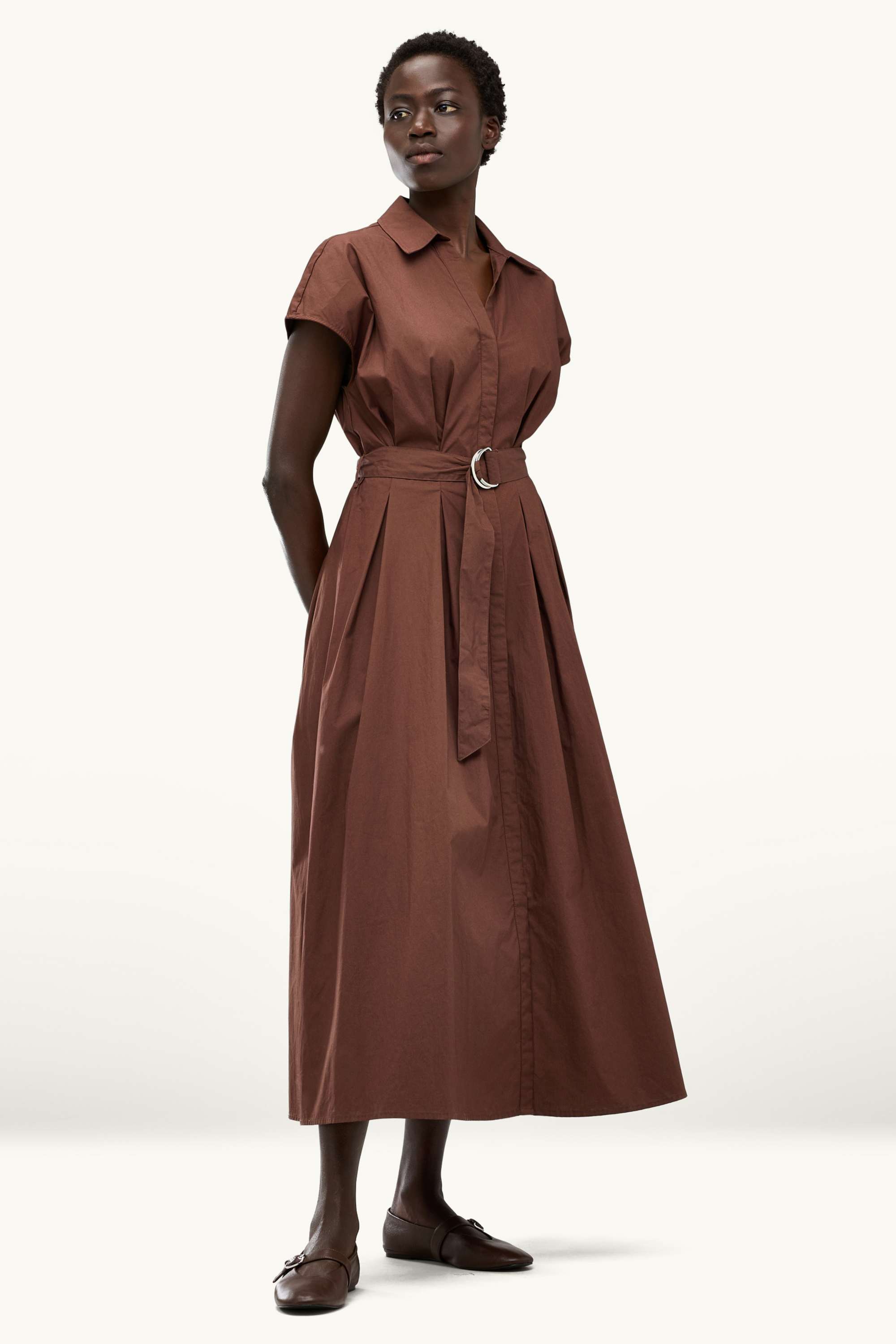 Dress with belt - straight fit dark brown