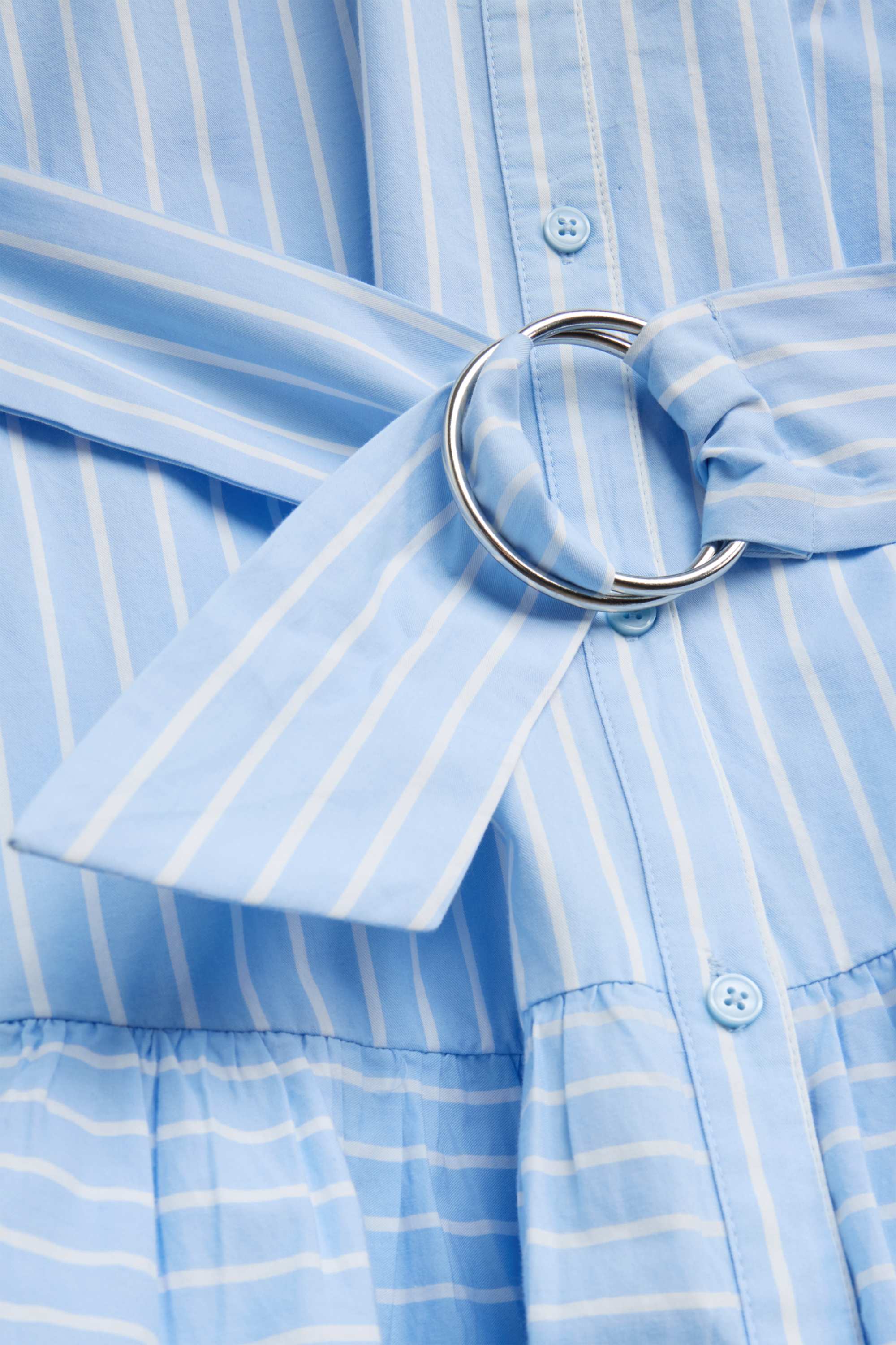 A-line dress with belt - striped blue / white