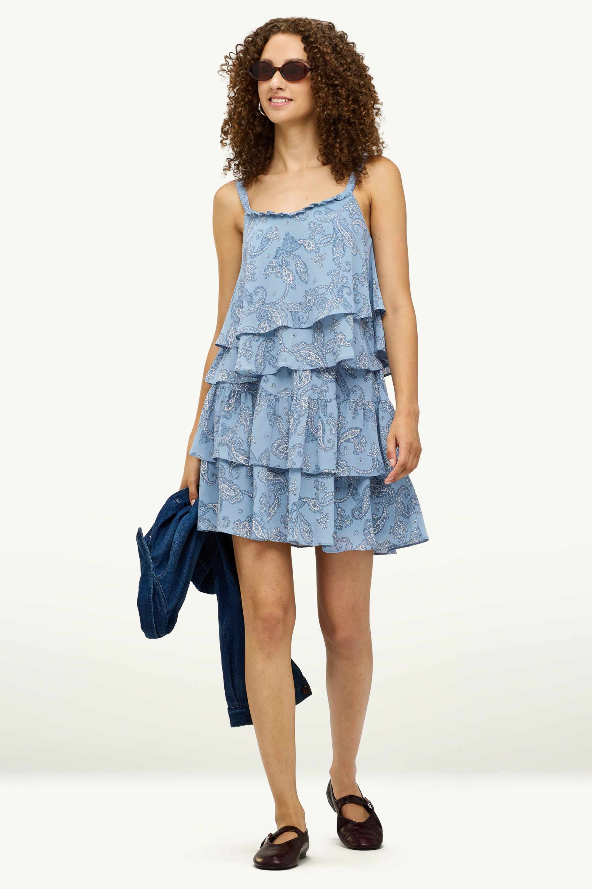 Cropped blouse top - patterned blue