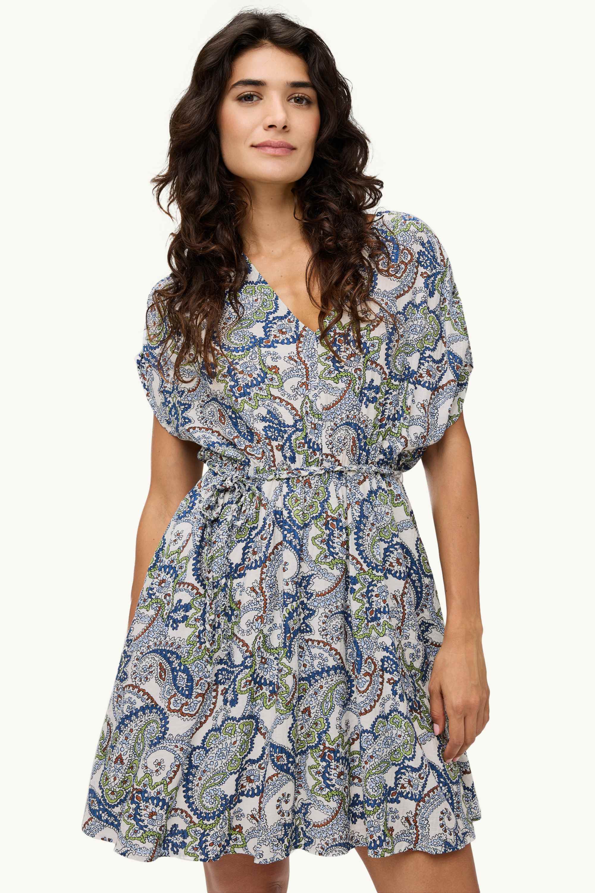 V-neck dress - straight fit - viscose blend dark blue