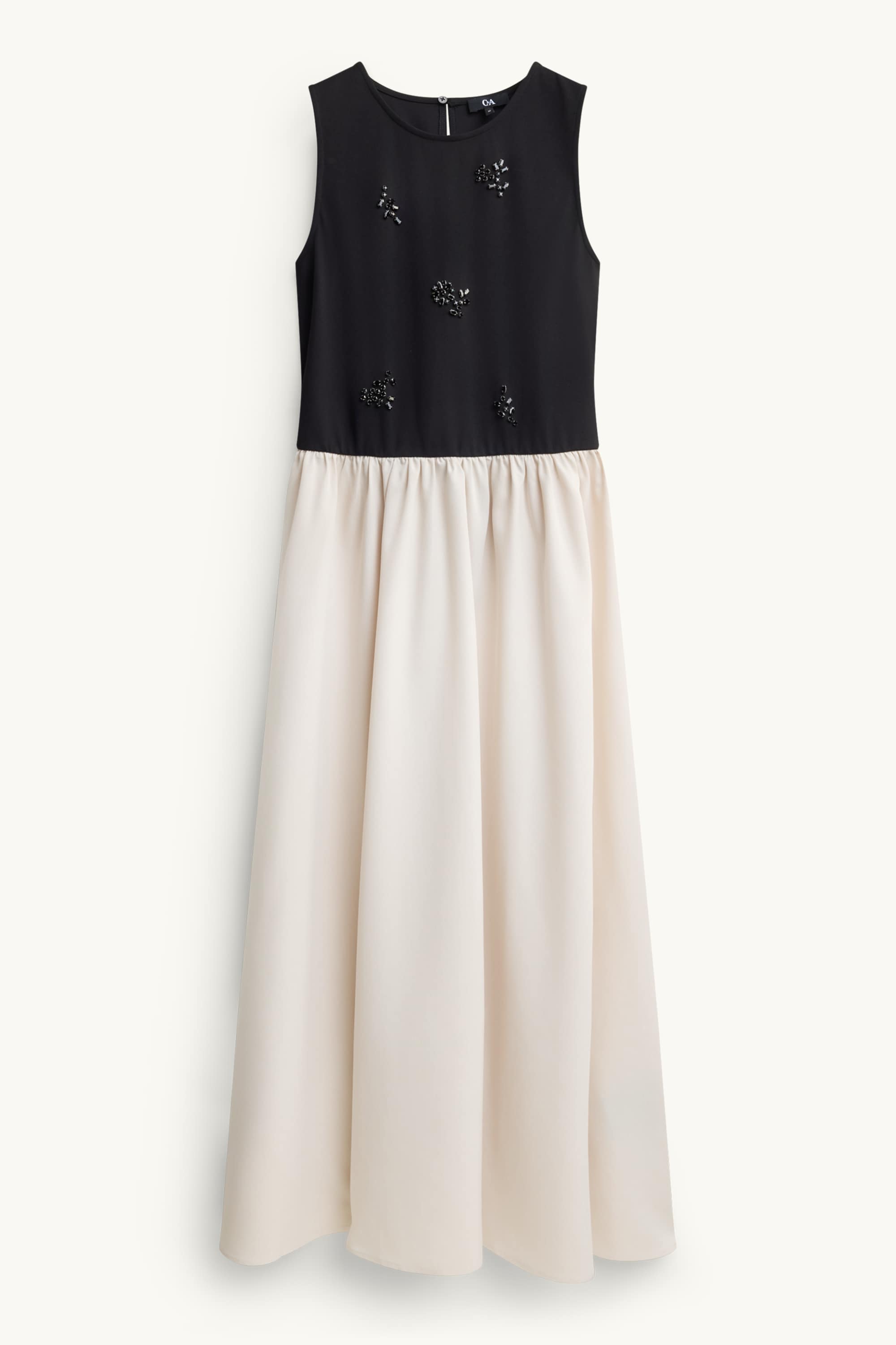 Fit & flare dress with rhinestones black / beige