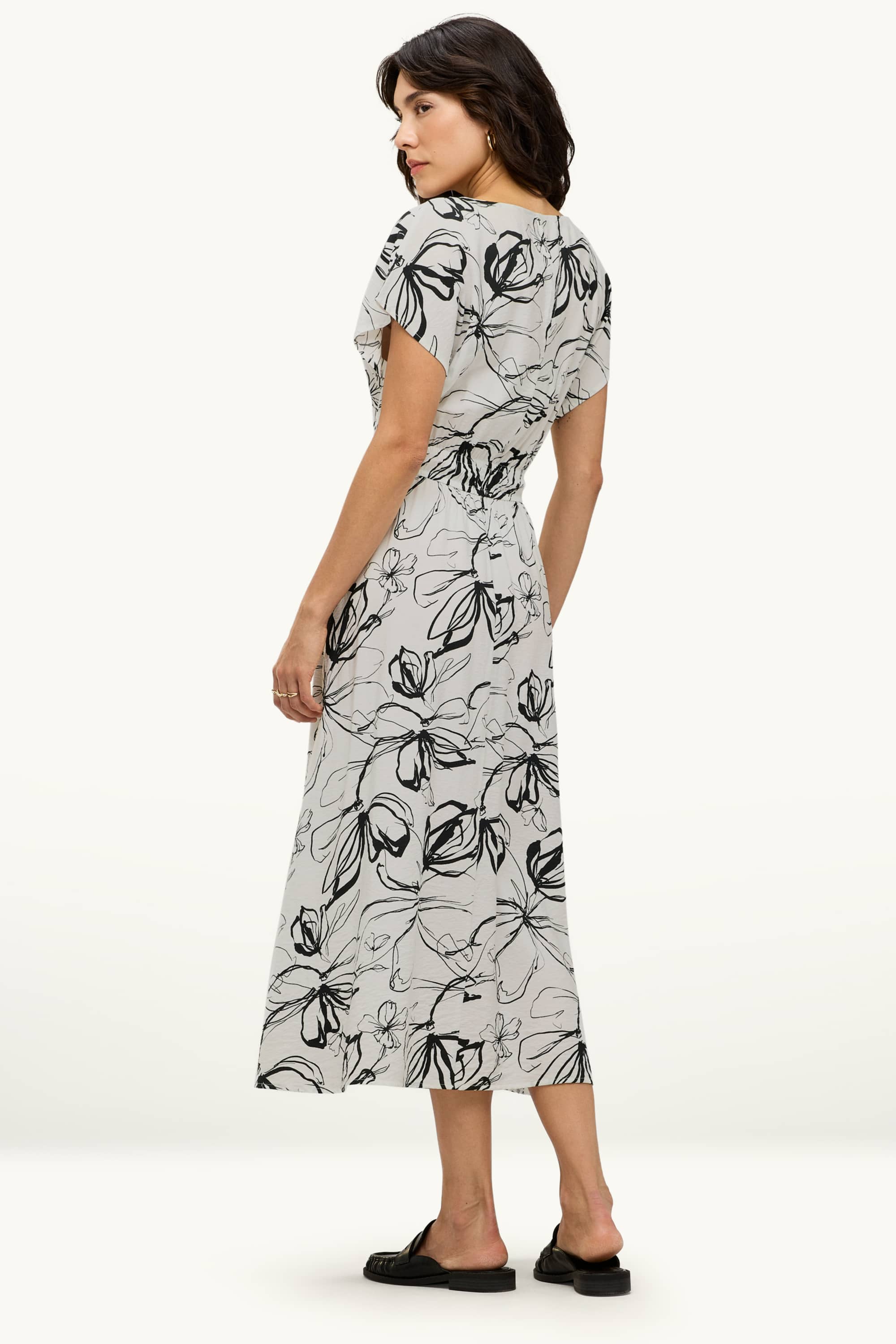 Fit & flare dress - floral white / black