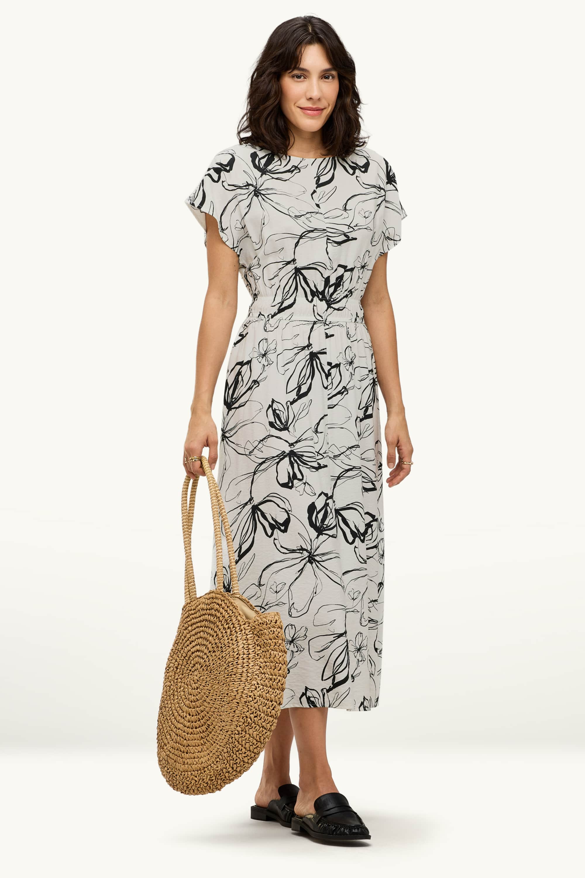 Fit & flare dress - floral white / black