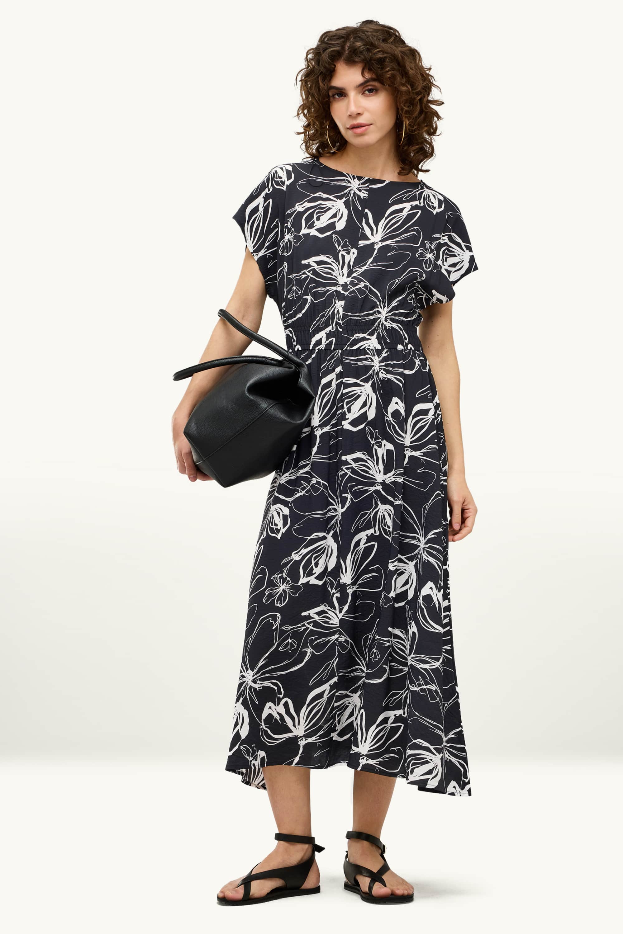 Fit & flare dress - floral - textured black